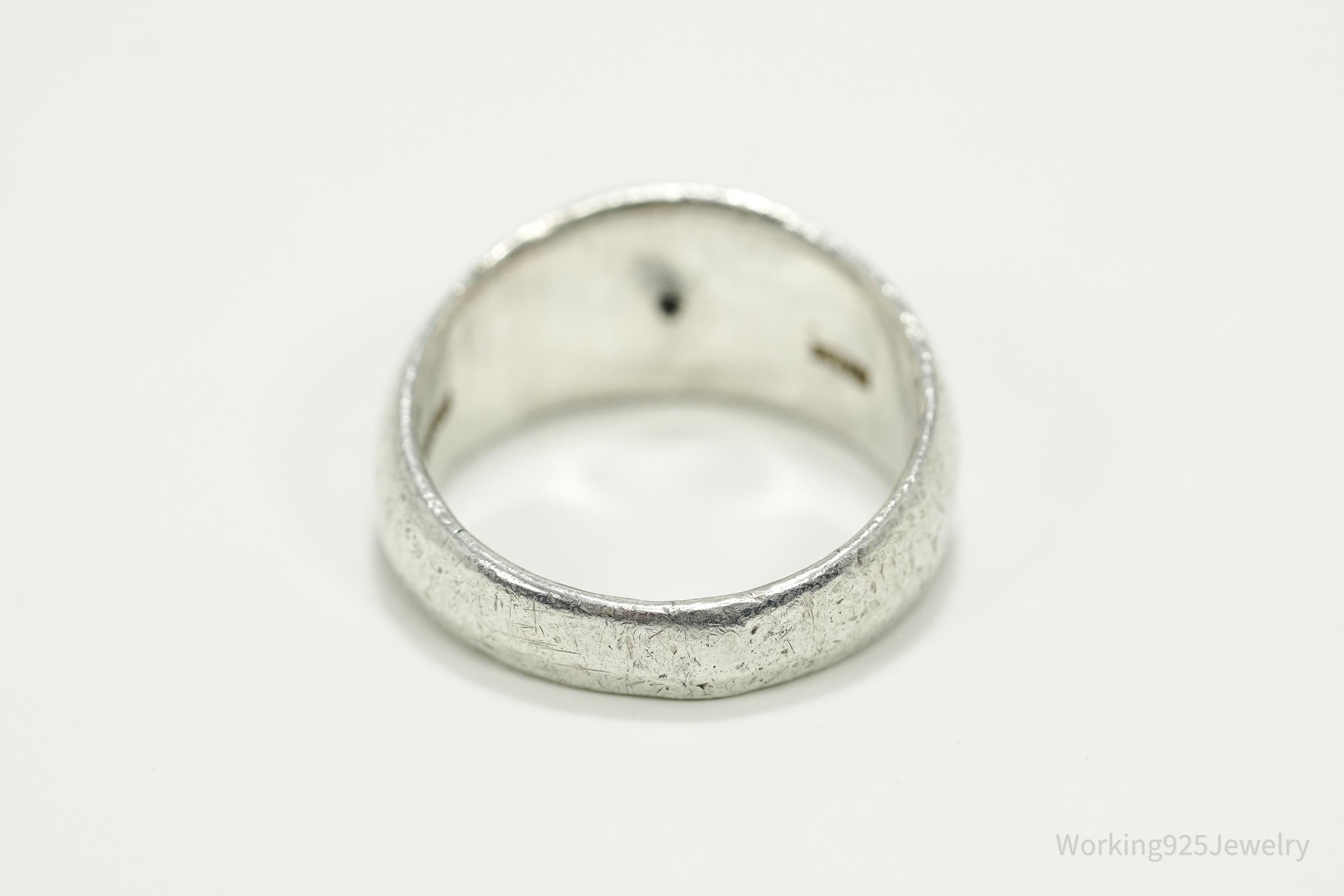 Antique Vintage Tigers Eye Gold Wash Silver Ring - Size 8.75