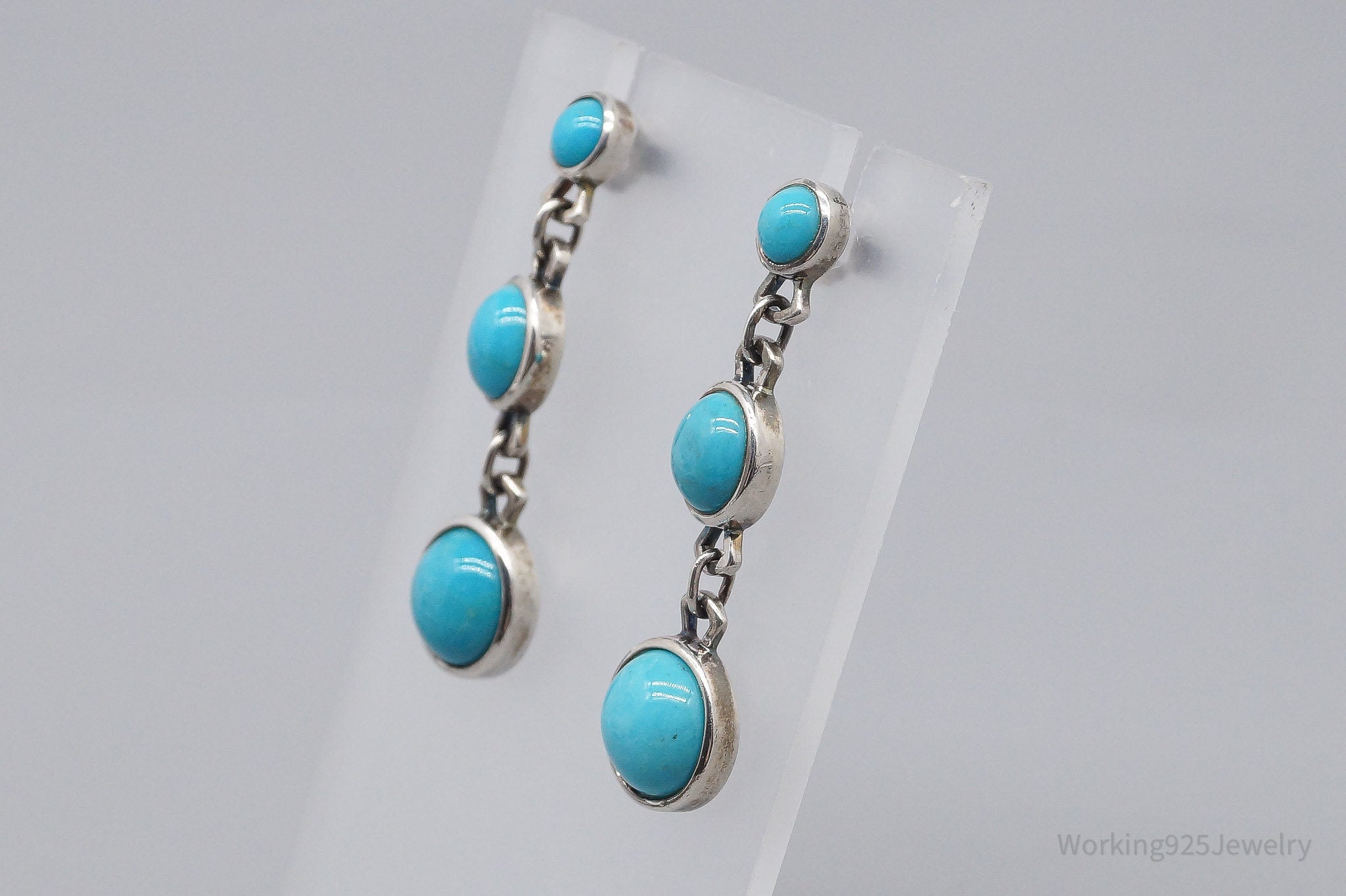 Vintage Designer Whitney Kelly WK Blue Turquoise Sterling Silver Earrings