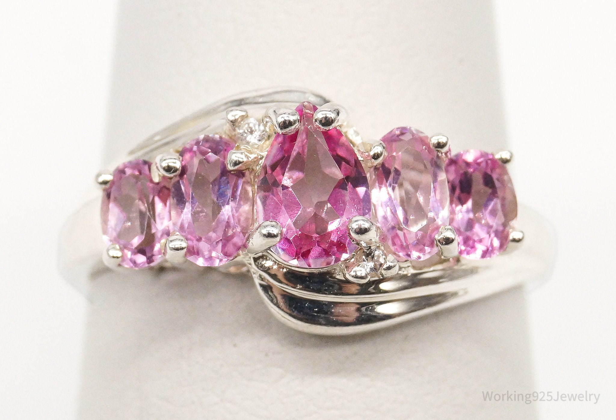 Vintage Pink Topaz Cubic Zirconia Sterling Silver Ring - Size 6