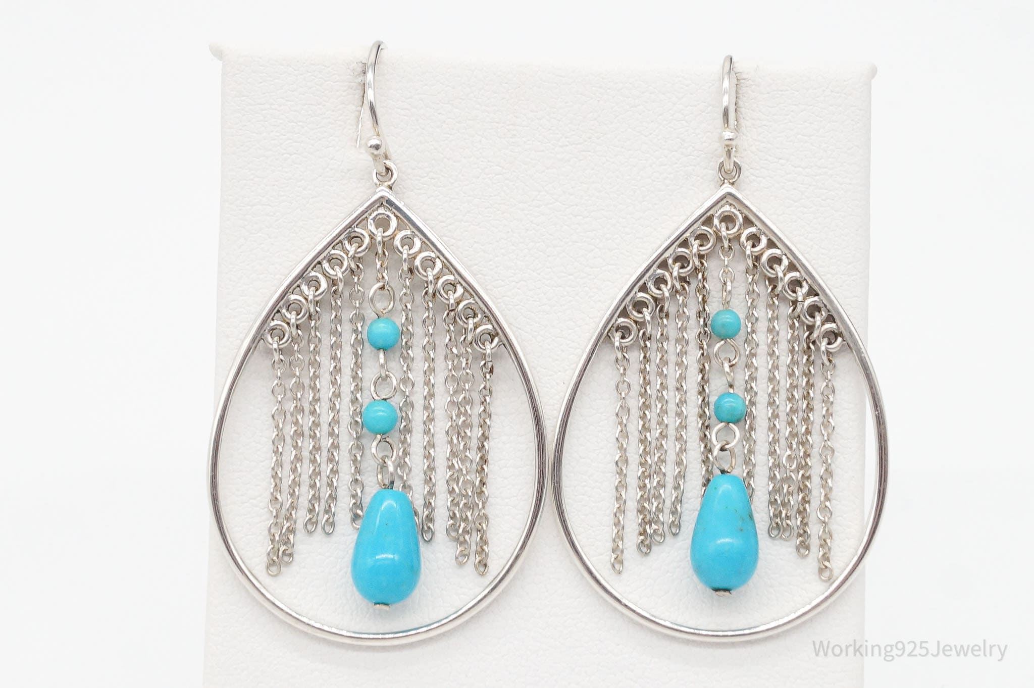 Vintage Turquoise & Chains Sterling Silver Earrings