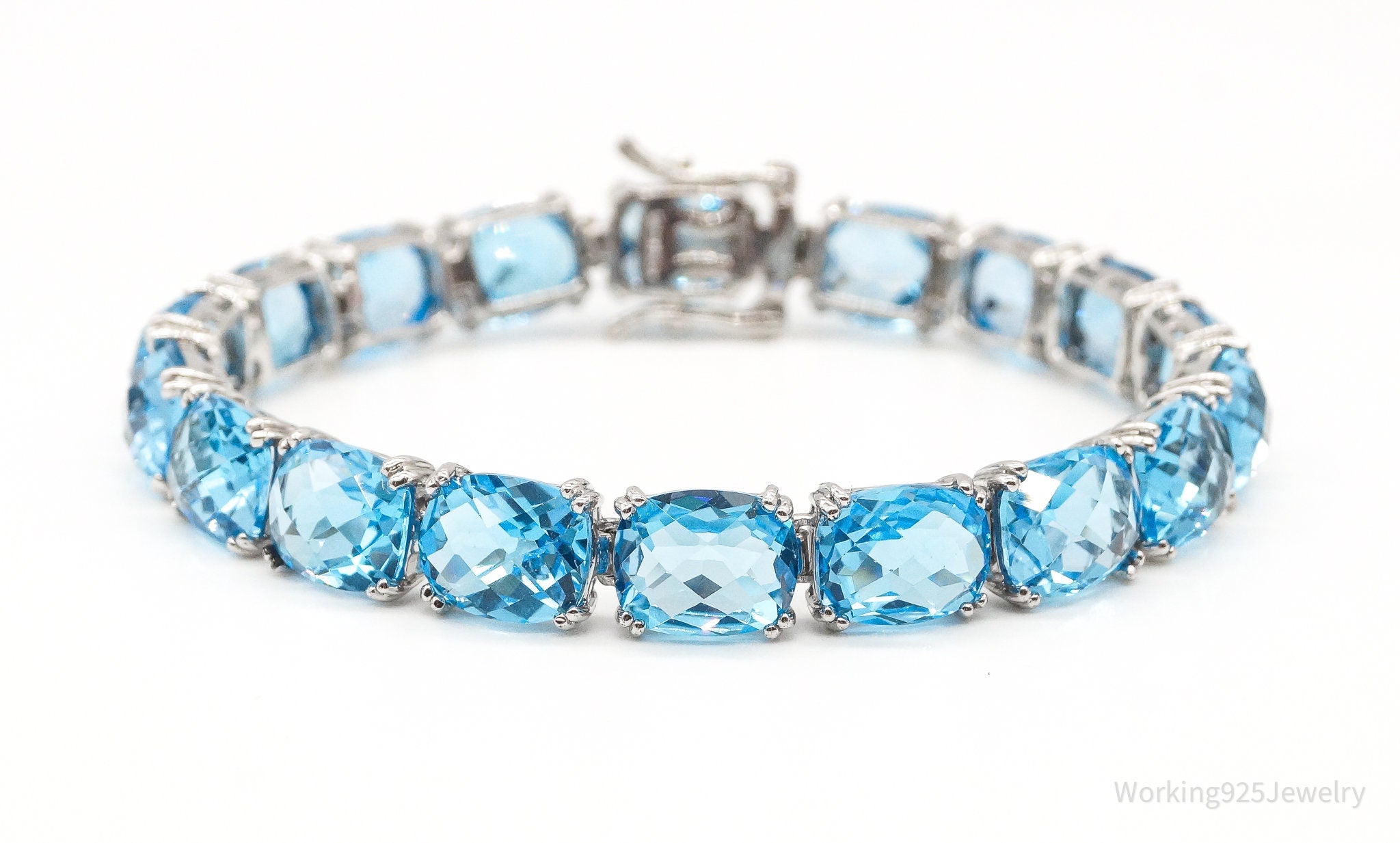 Vintage Designer Blue Topaz Sterling Silver Tennis Bracelet