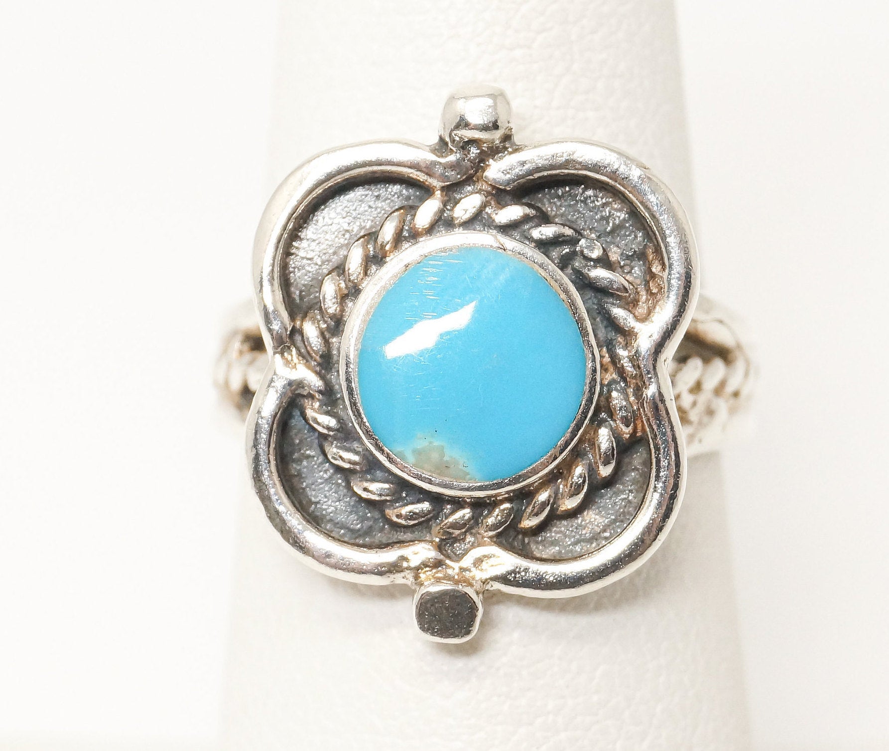 Vtg Native American Turquoise Unsigned Sterling Silver Ring - Sz 7.25