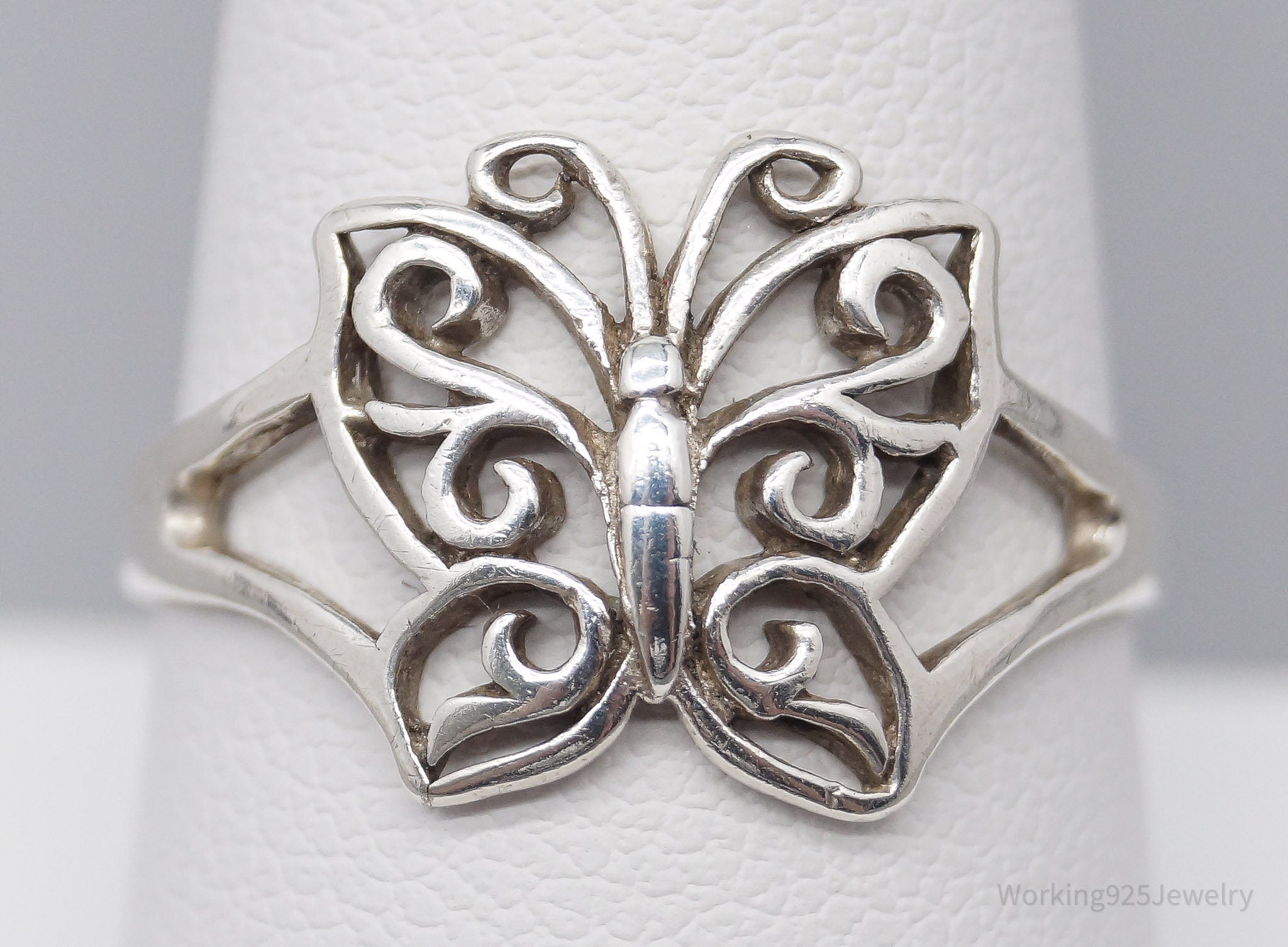 Vintage Butterfly Swirls Sterling Silver Ring - Size 9.25