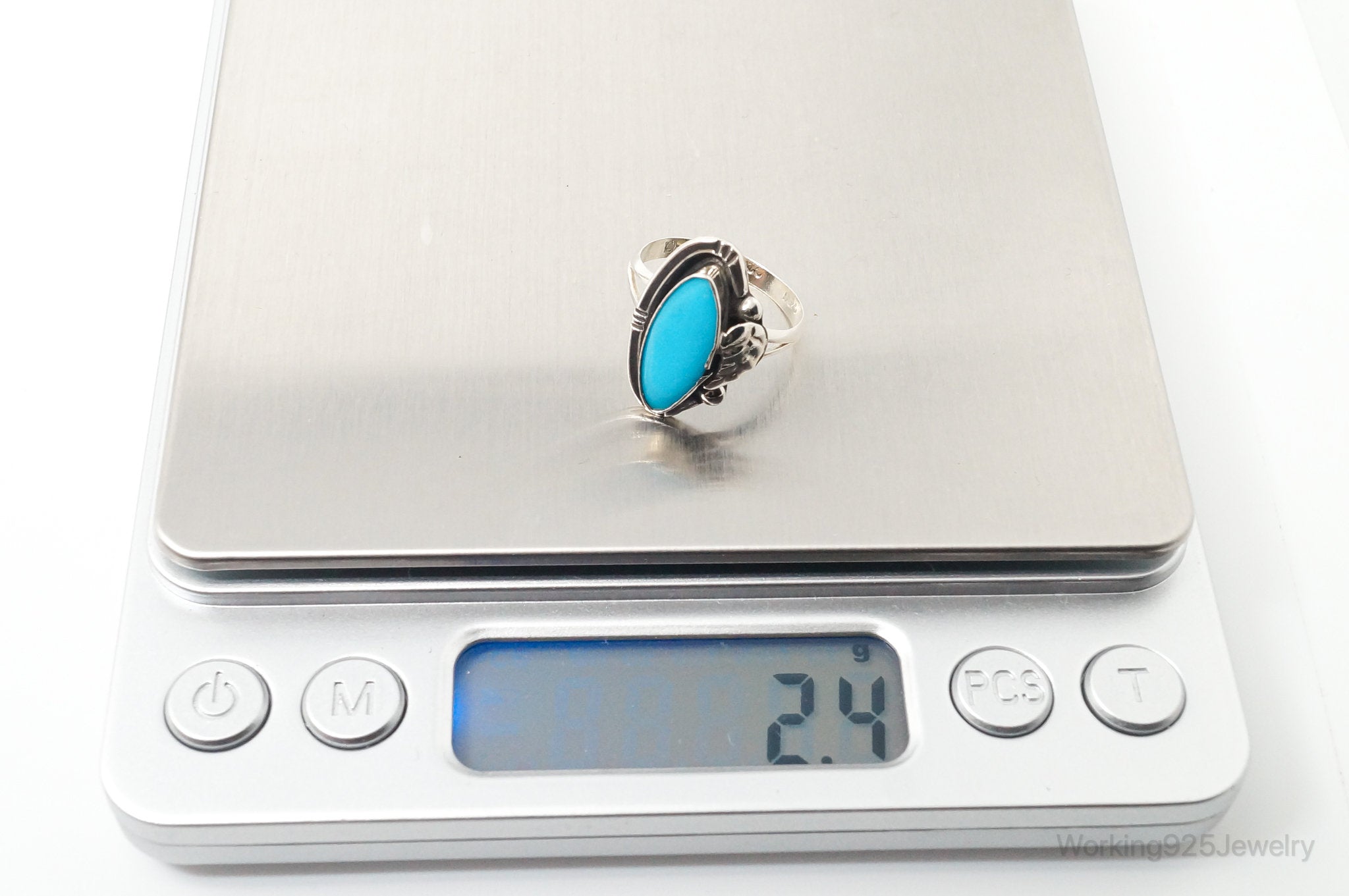 Vintage Mexico Blue Turquoise Sterling Silver Western Ring - Sz 6.75