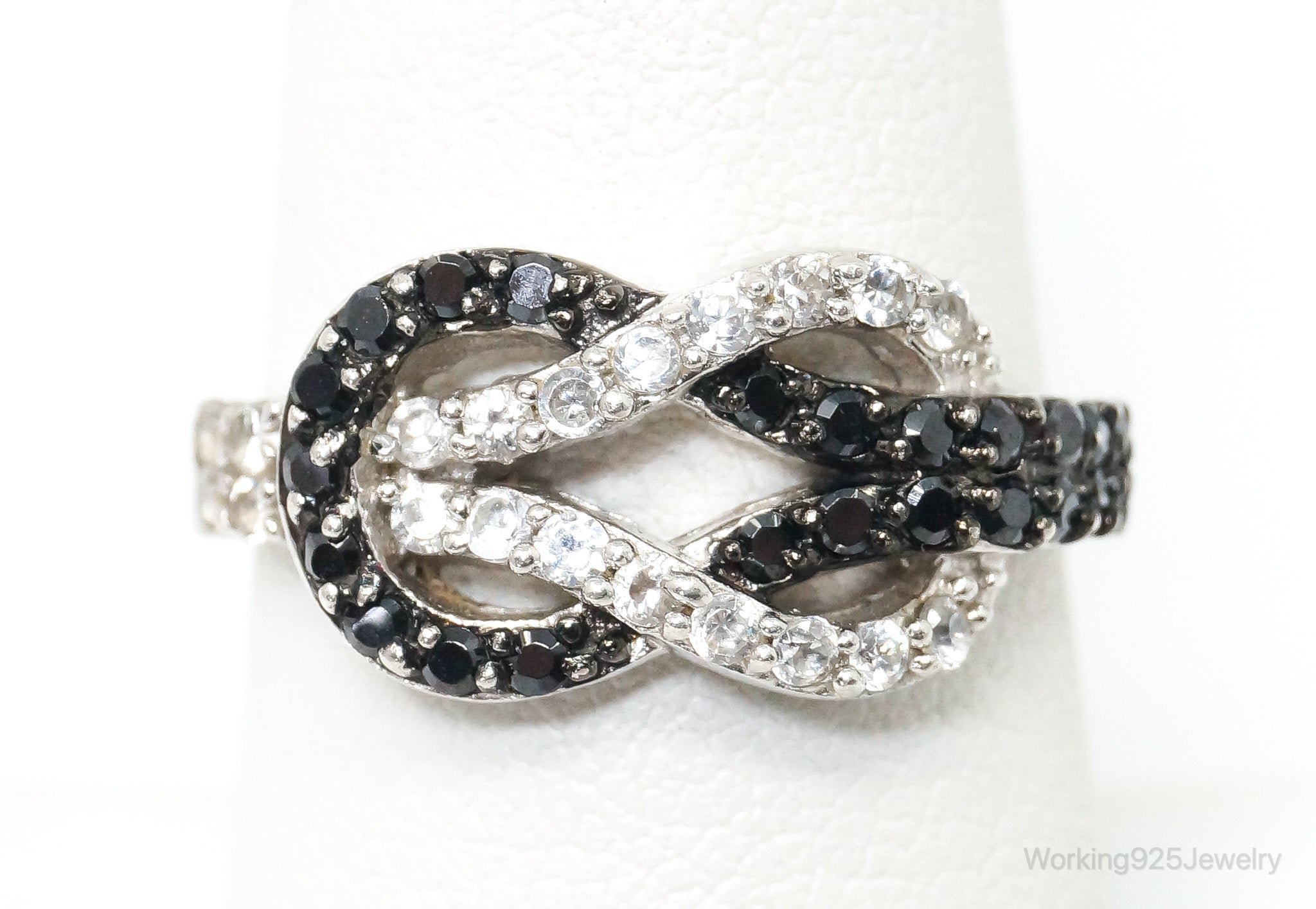 Vintage Art Deco Black Onyx Cubic Zirconia Sterling Silver Ring Size 8