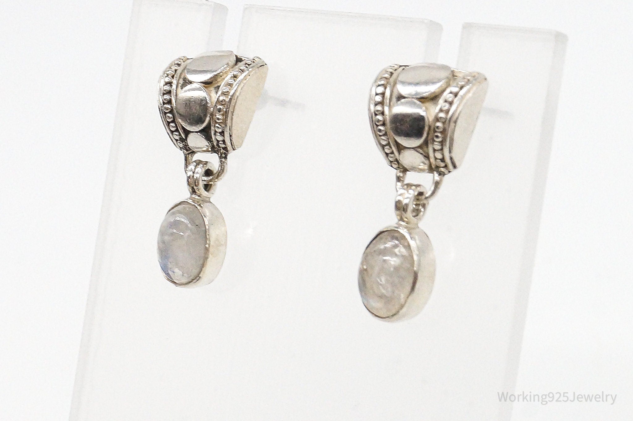 Vintage Moonstone Bali Style Sterling Silver Earrings