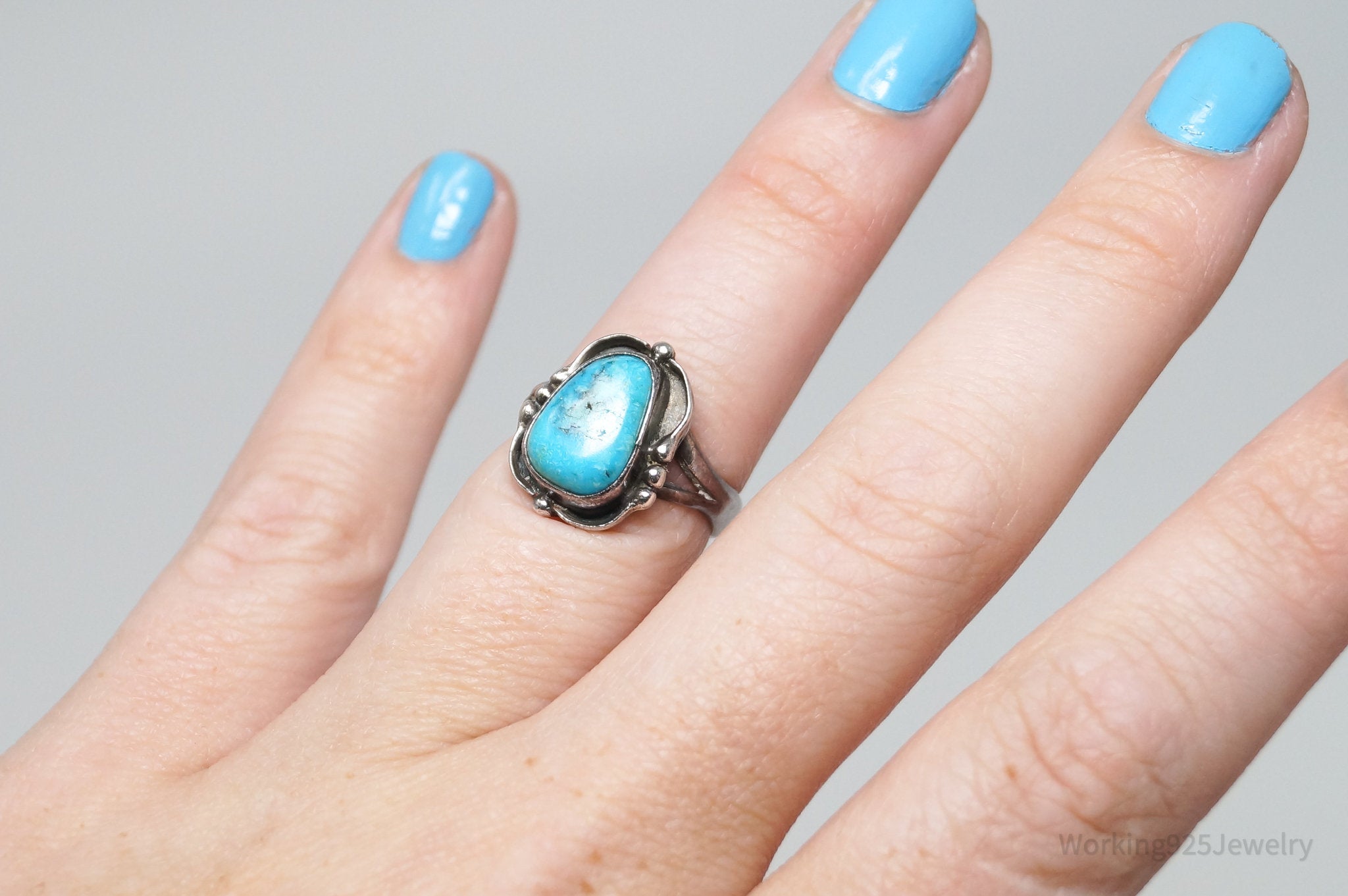 Vtg Native American Turquoise Sterling Silver Ring - Sz 6.25