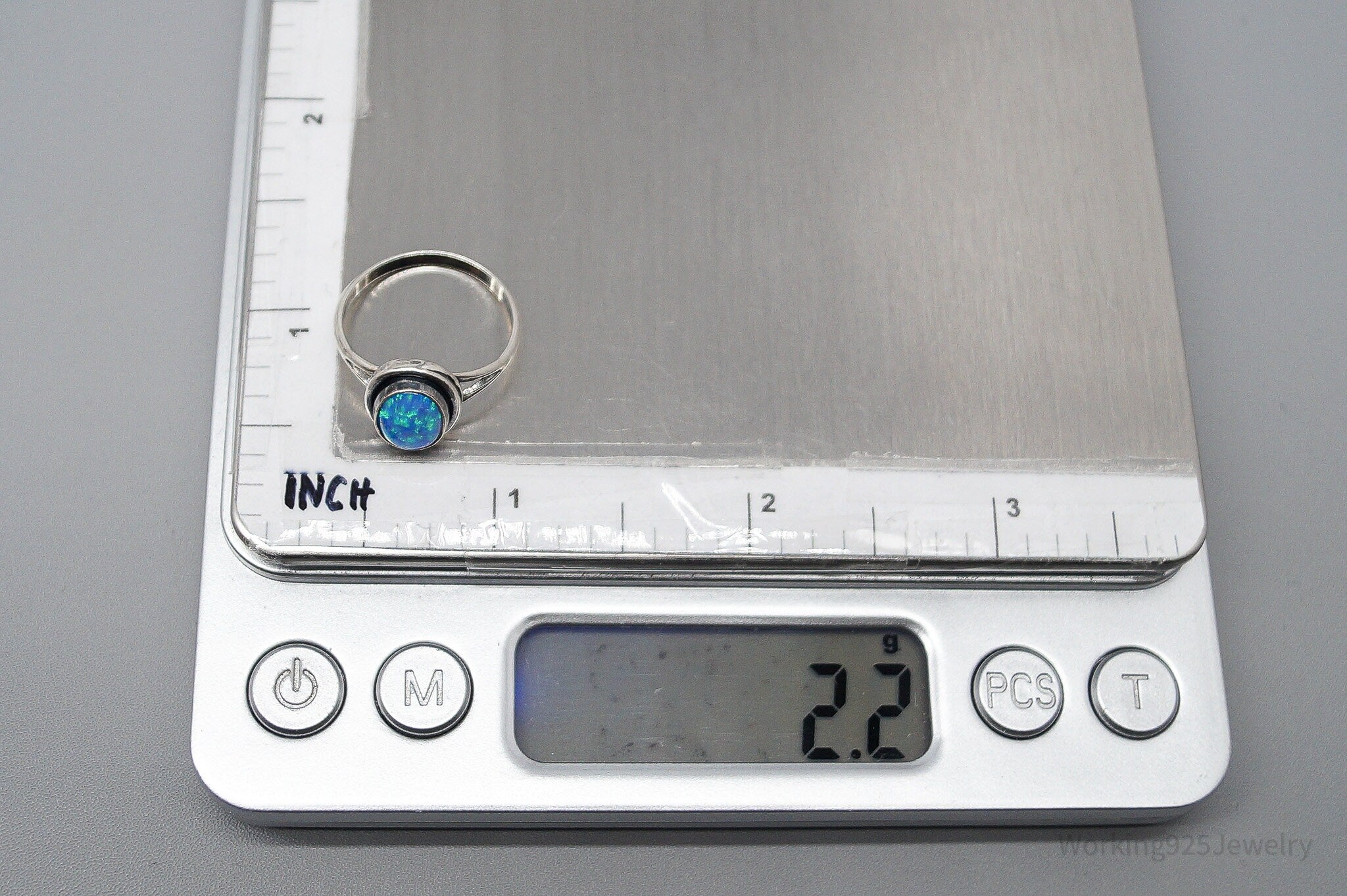 Vintage Blue Opal Sterling Silver Ring - Size 6.5