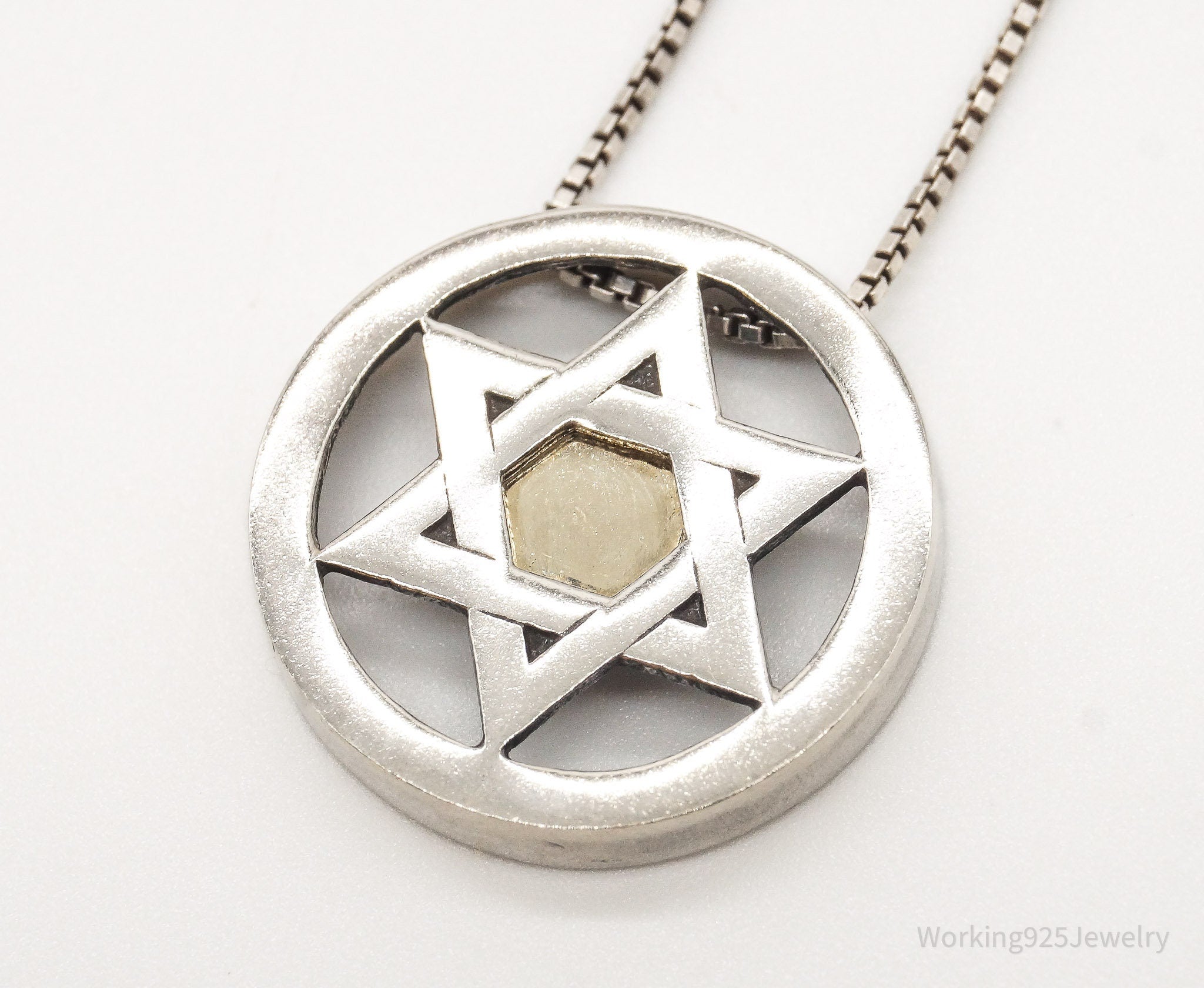 Vintage Star Of David Brass Copper Sterling Silver Necklace