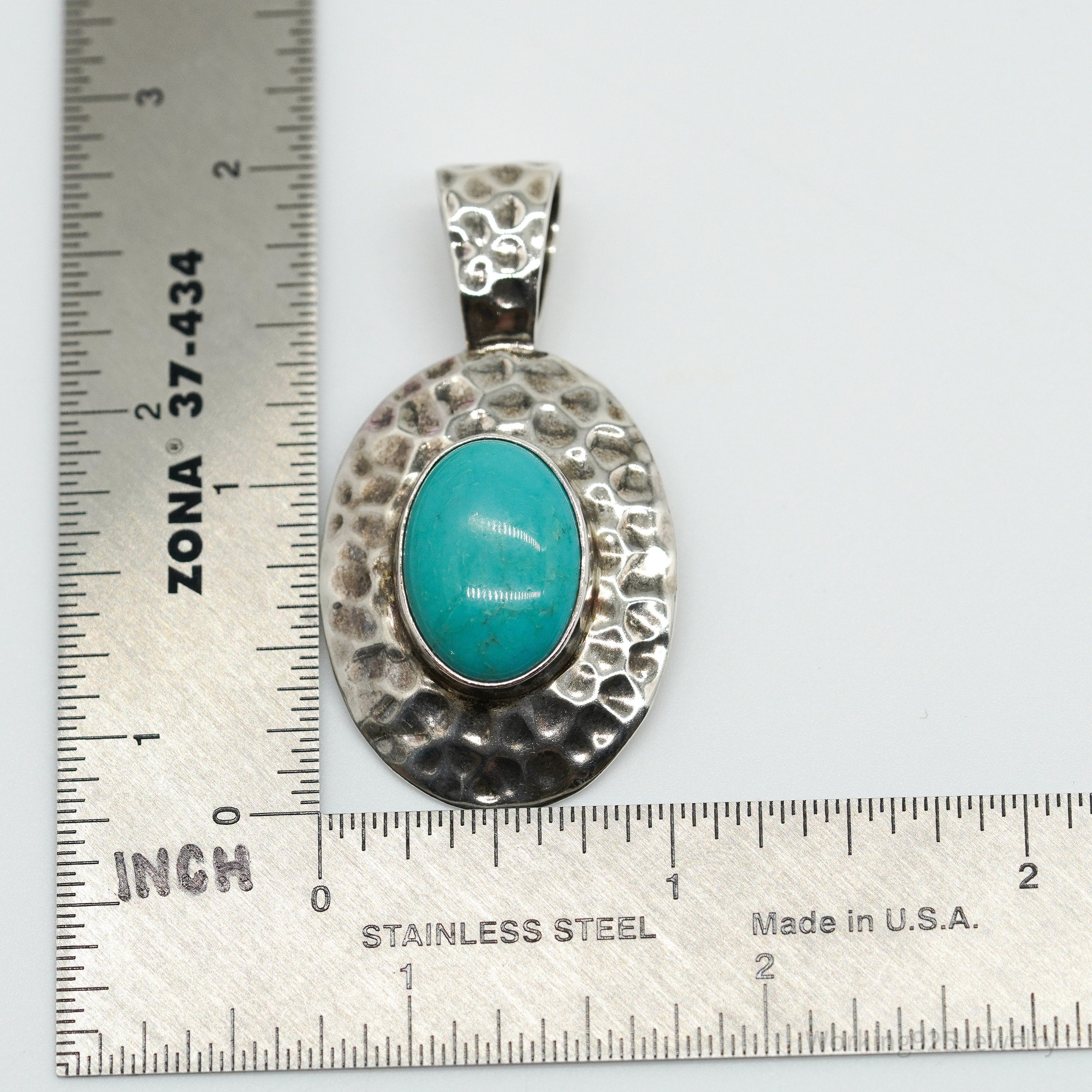 Vintage Large Blue Turquoise Sterling Silver Pendant 1 15/16"