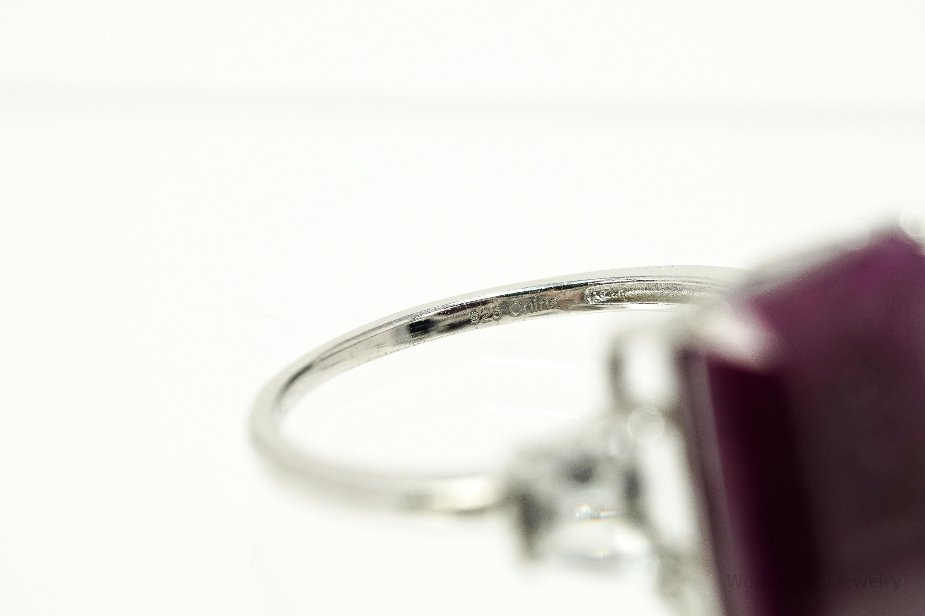 Vintage Ruby & White Topaz \ Sterling Silver Ring - Size 11