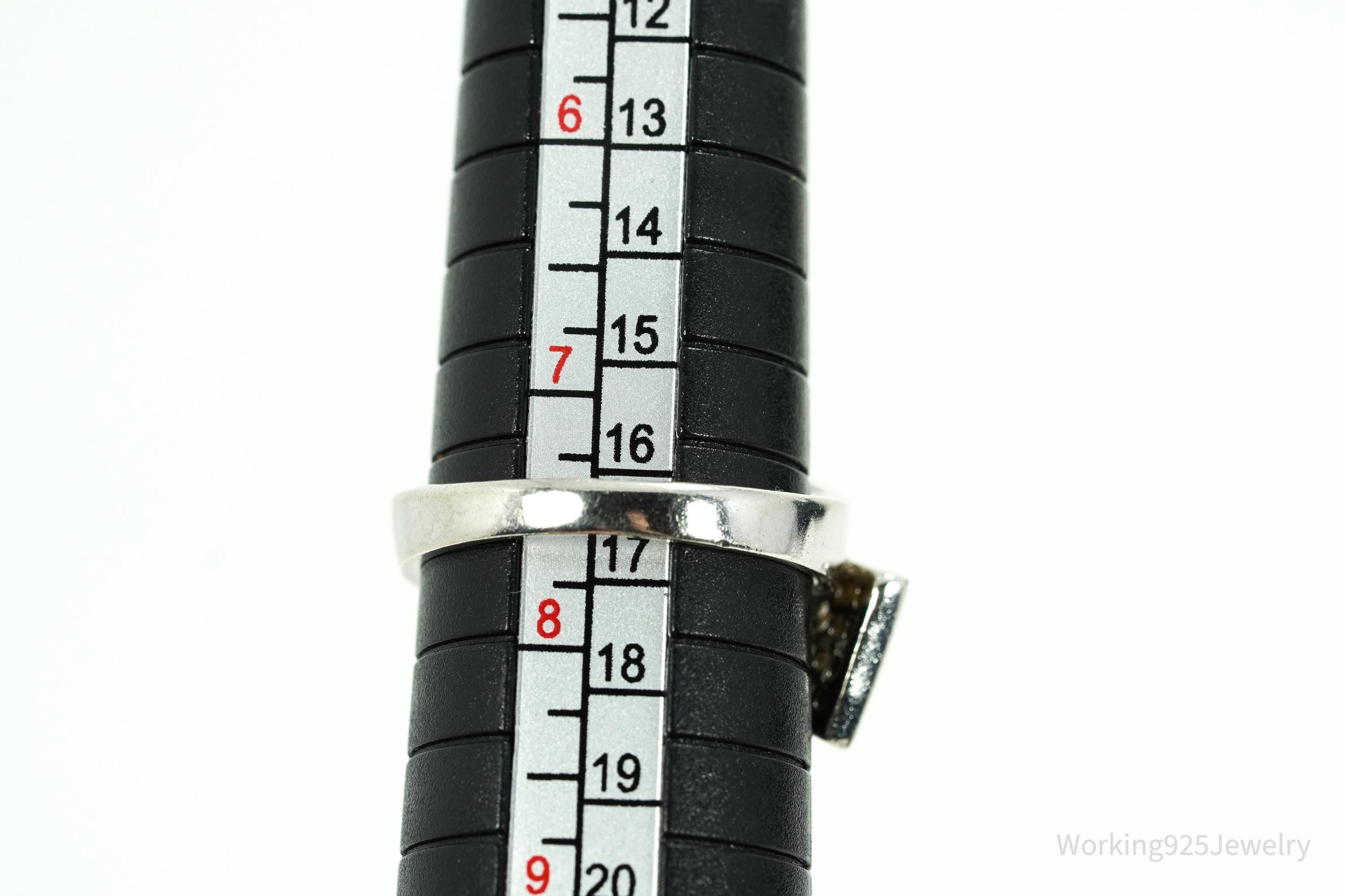 Vintage Cubic Zirconia Sterling Silver Statement Ring - Sz 7.5