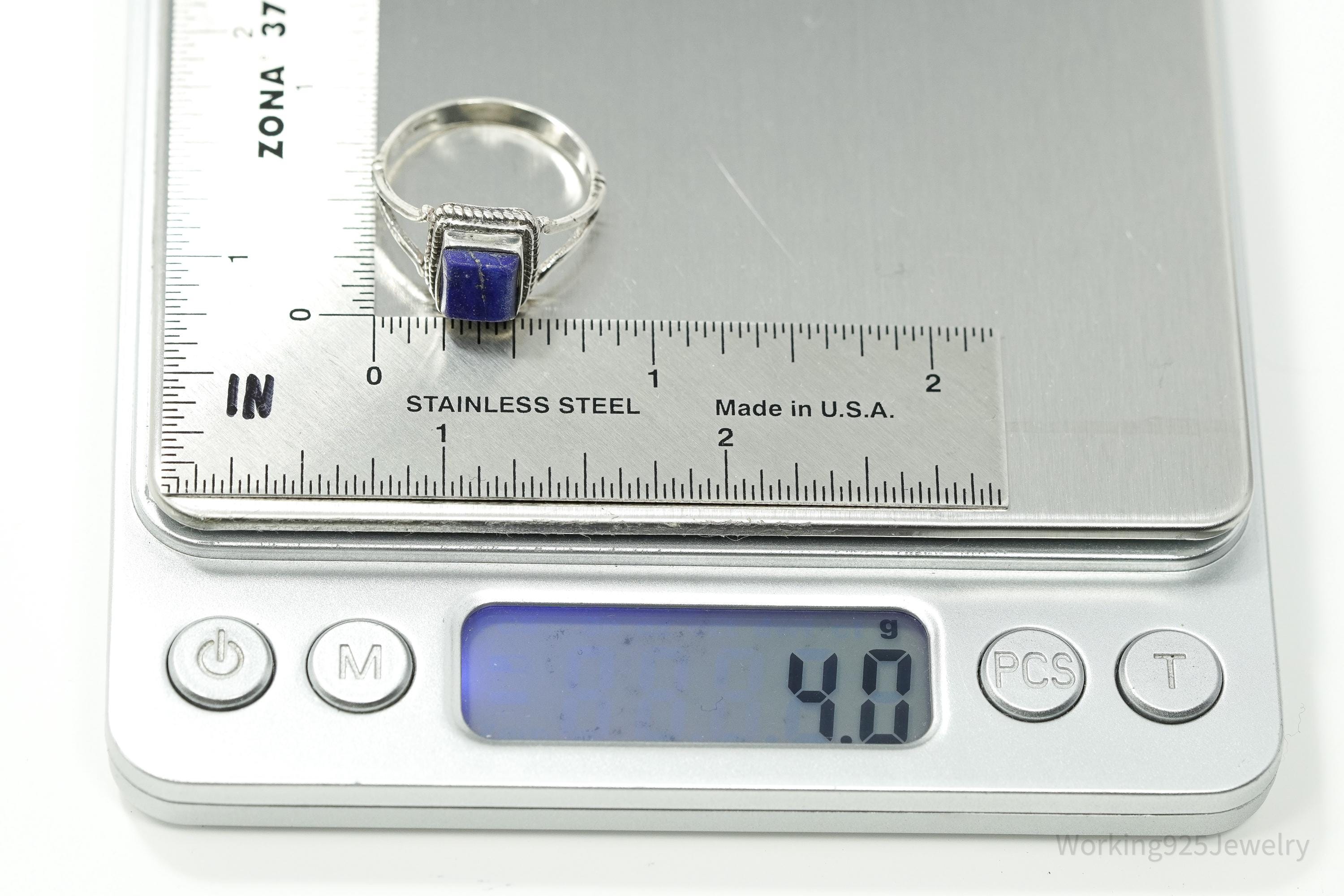 Vintage Lapis Lazuli Sterling Silver Ring - Size 8.75