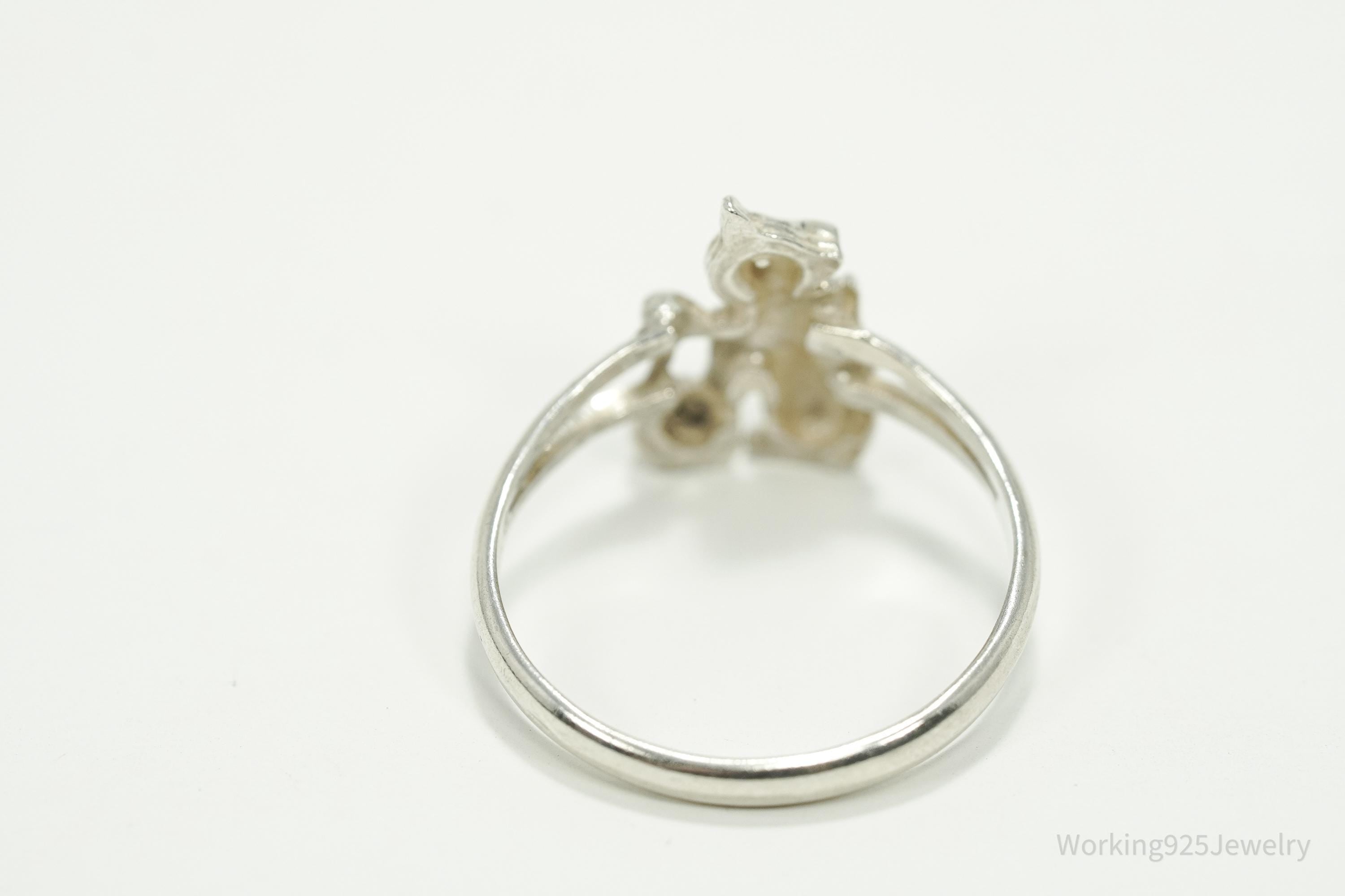 Vintage Cat & Yarn Sterling Silver Ring - Size 9.25