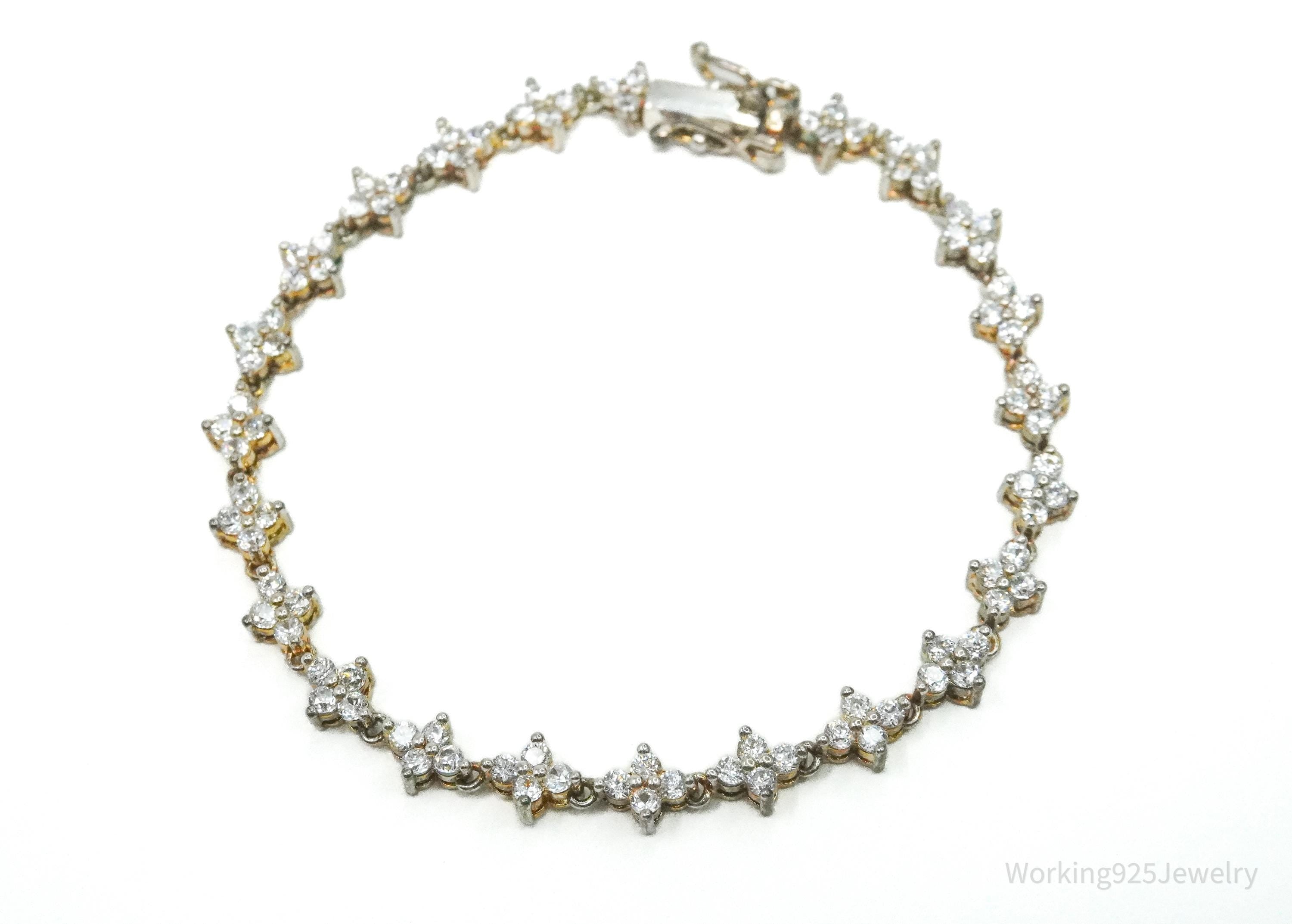 Vintage Cubic Zirconia Gold Wash Sterling Silver Tennis Bracelet 7.25"