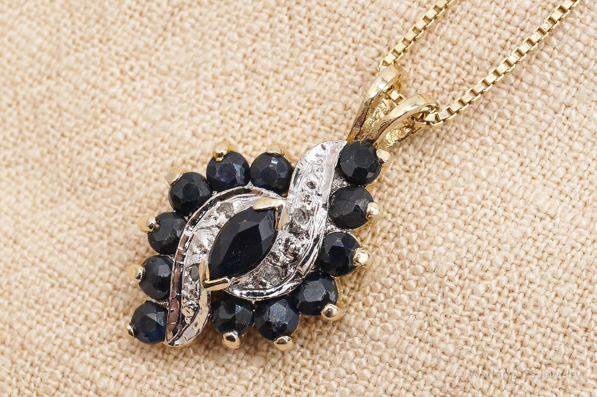 VTG Ross Simons Sapphires 4 Diamond Gold Vermeil Sterling Silver Necklace 24"