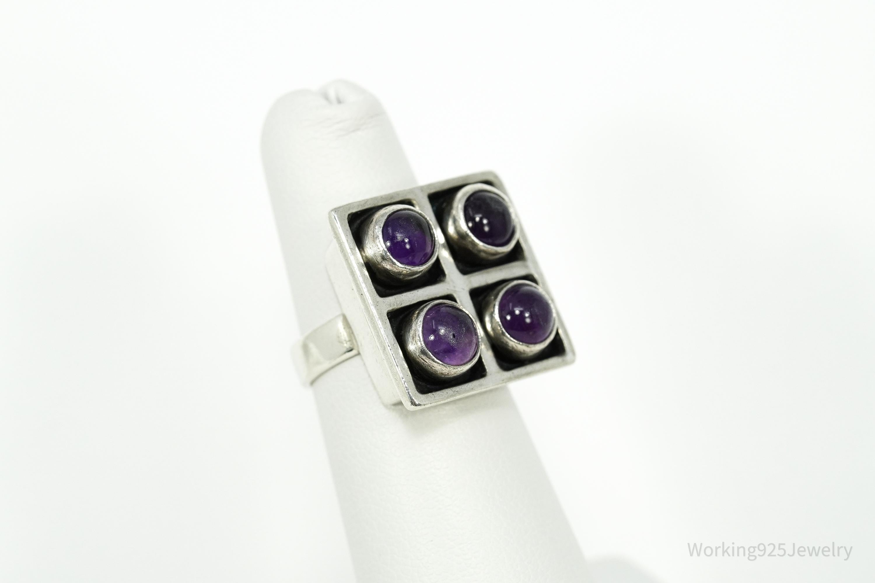 Vintage Amethyst Modernist 835 Silver Ring - Size 4.75