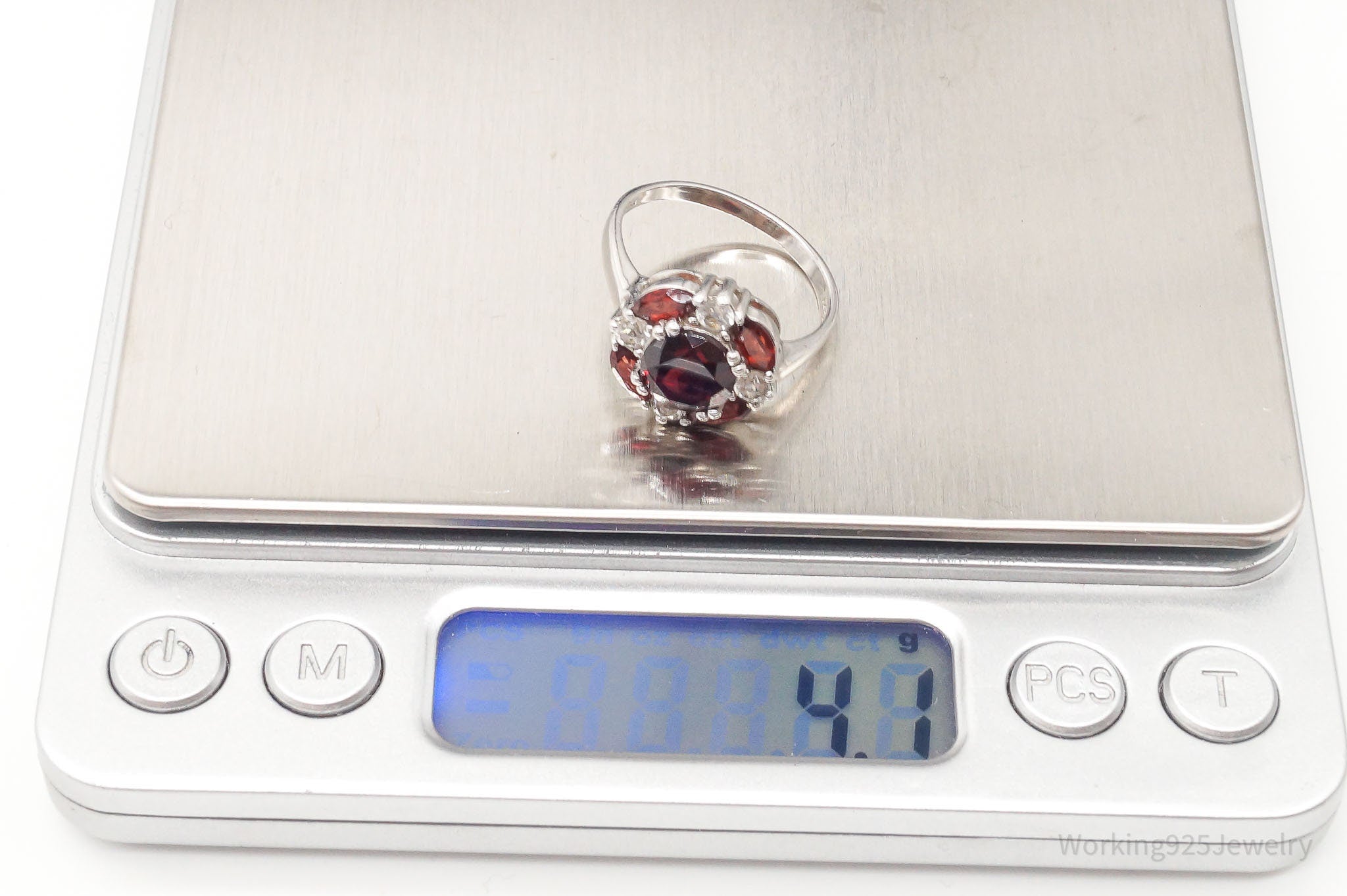 Vintage Designer RJ Garnet Cubic Zirconia Sterling Silver Ring - Size 9