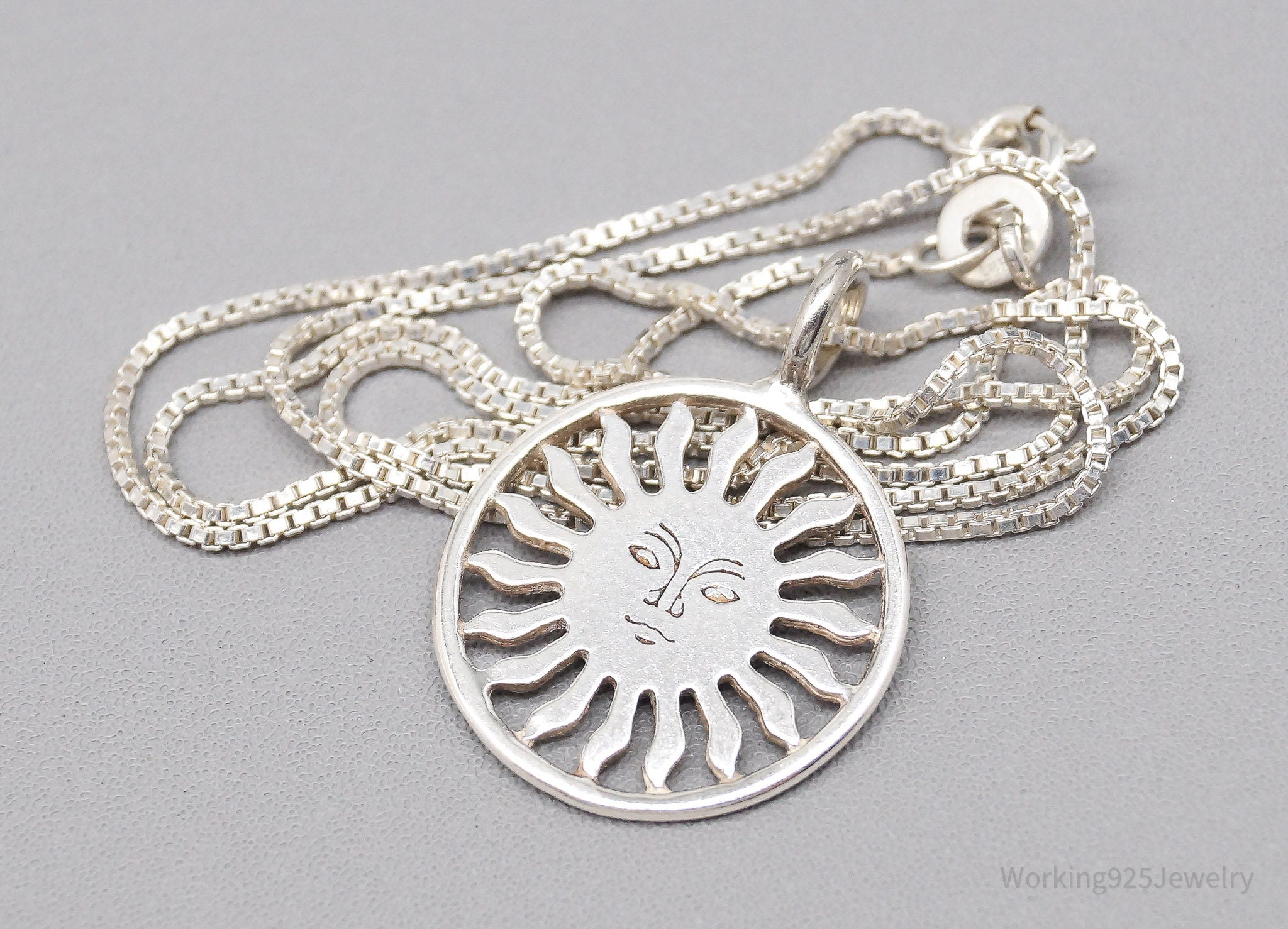 Vintage Sun Face Sterling Silver Necklace 16"