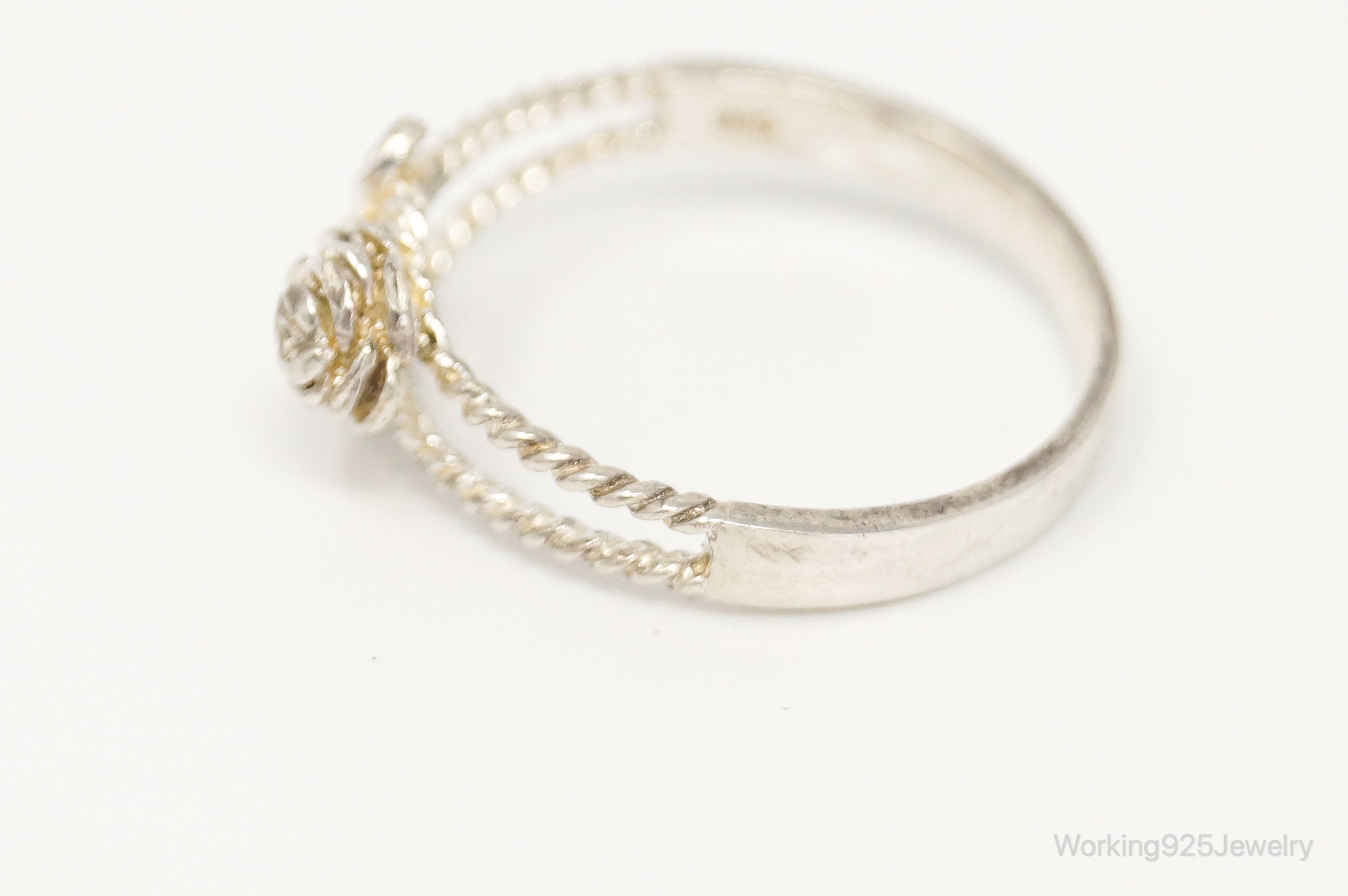 Vintage Designer NV Rose Sterling Silver Ring - Size 11