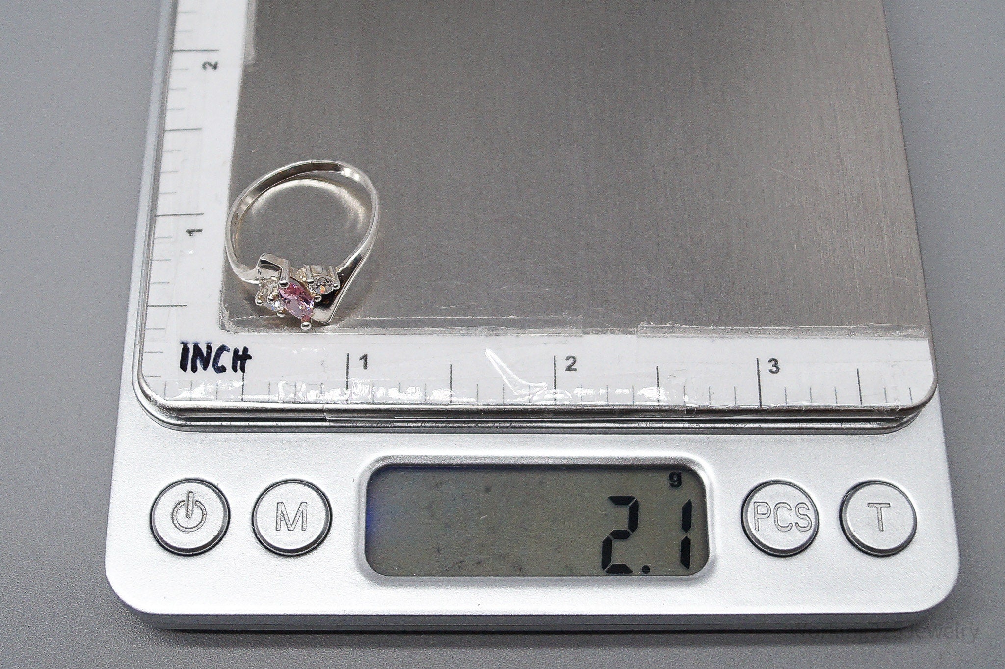 Vintage Pink & White Cubic Zirconia Sterling Silver Ring - Size 8