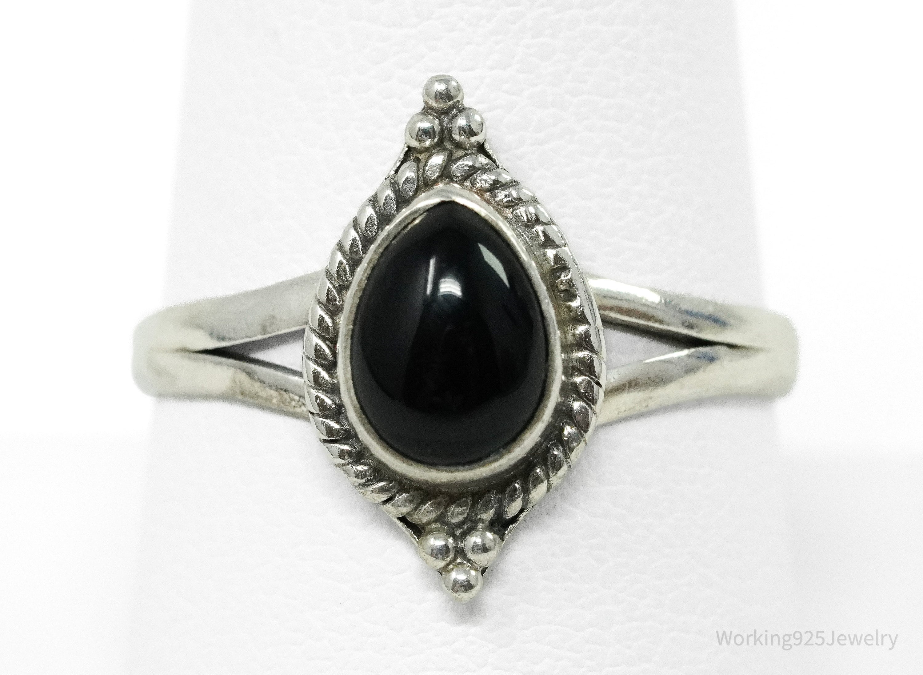 Vintage Black Onyx Sterling Silver Ring - Size 9.25