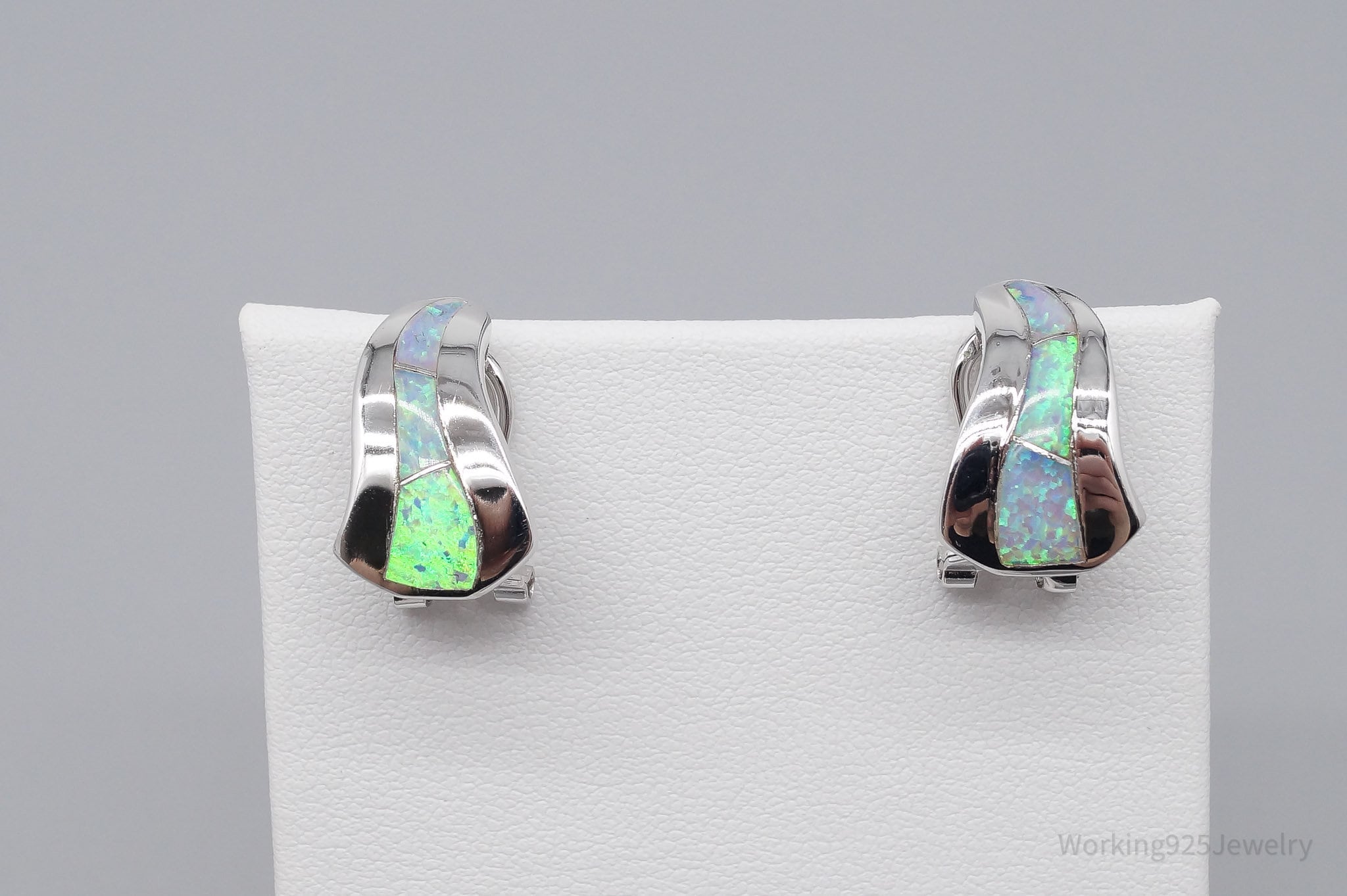 Vintage Opal Inlay Sterling Silver Earrings