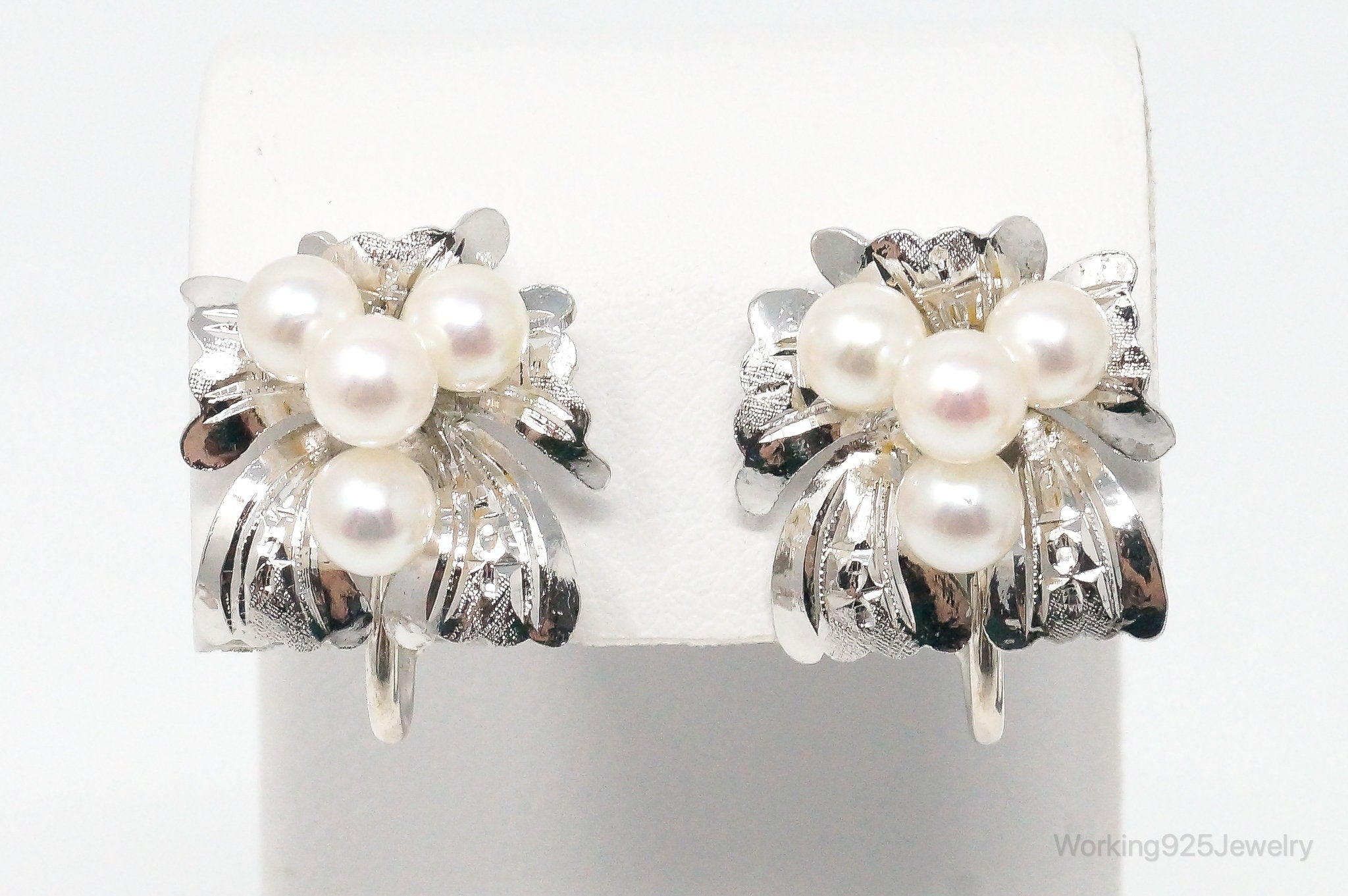 Vintage Pearl Sterling Silver Lever Back Earrings