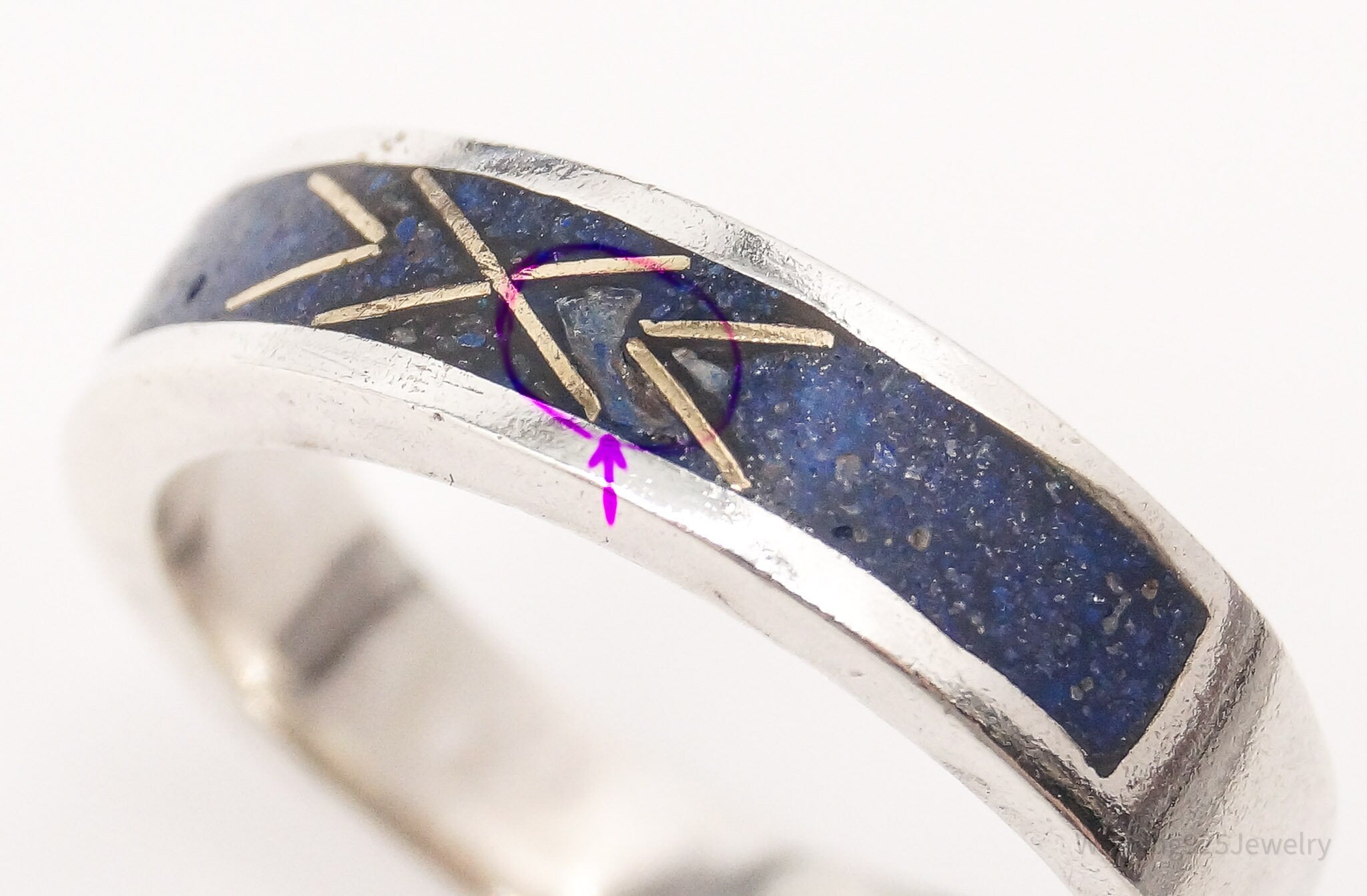 Vintage Native American Lapis Lazuli Inlay Gold Silver Ring Size 6.75