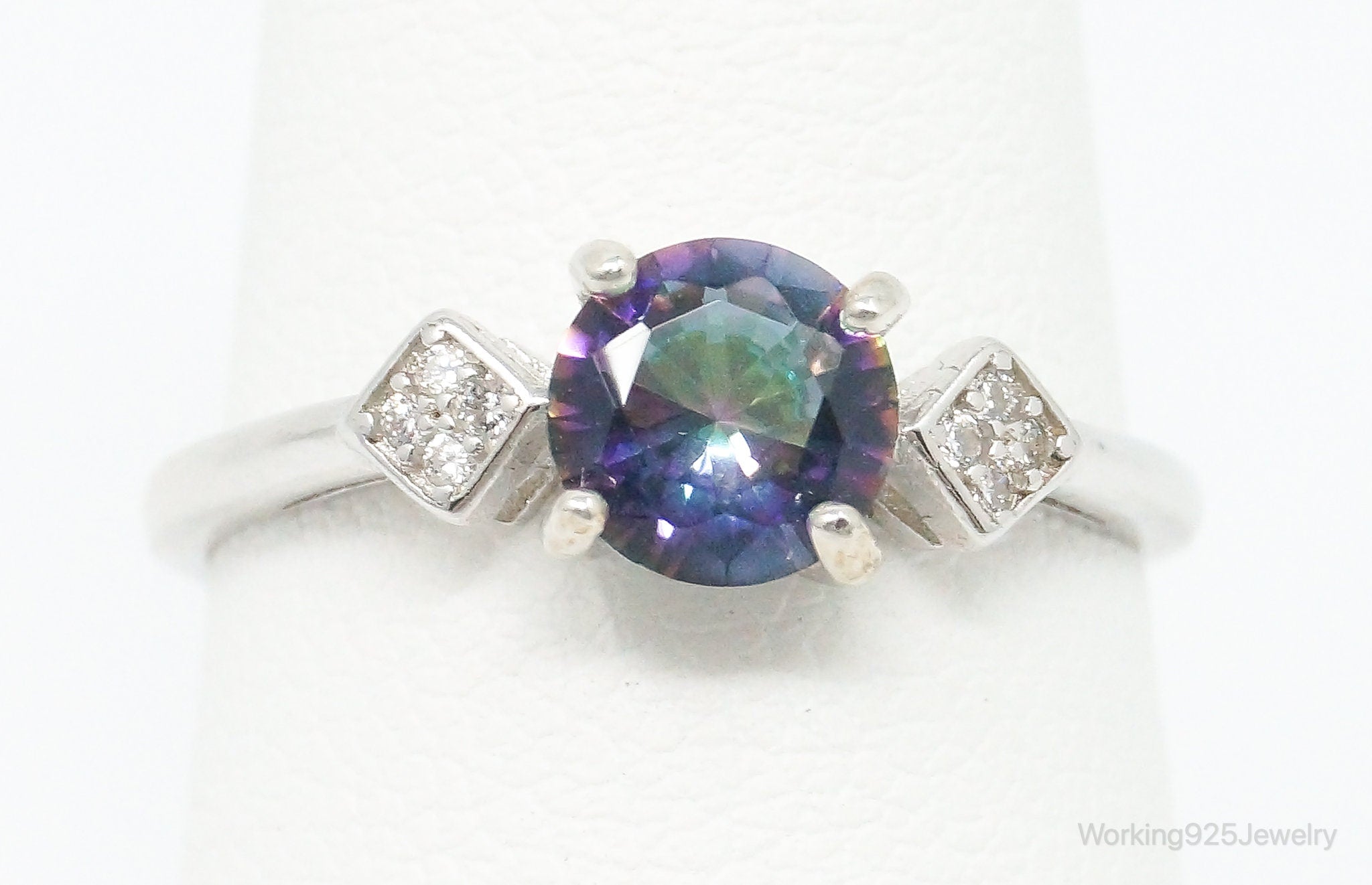 Vintage Mystic Topaz Cubic Zirconia Ring Sterling Silver - Size 7 Adjustable