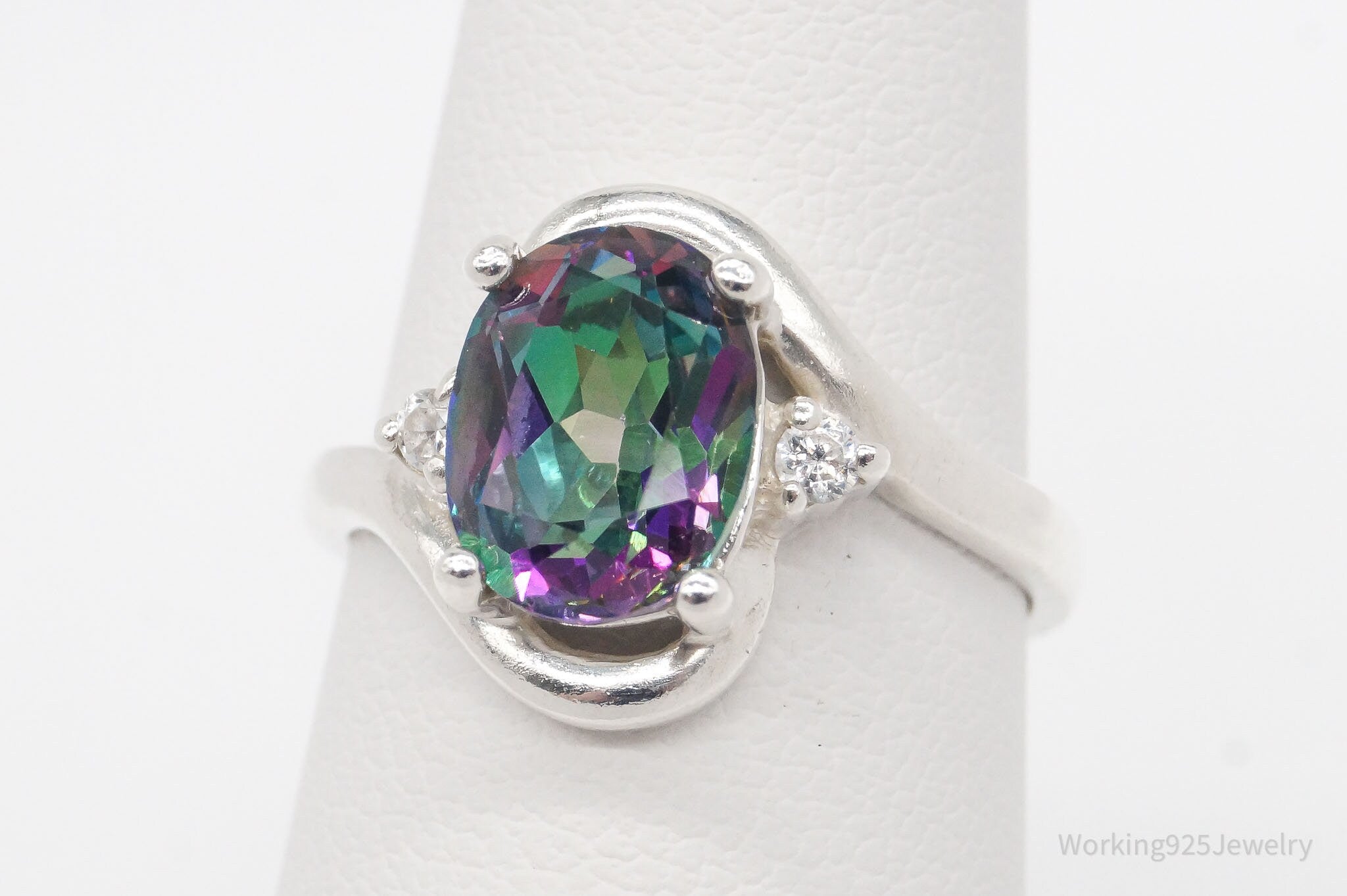 Vintage Mystic Topaz Cubic Zirconia Sterling Silver Ring - Size 6