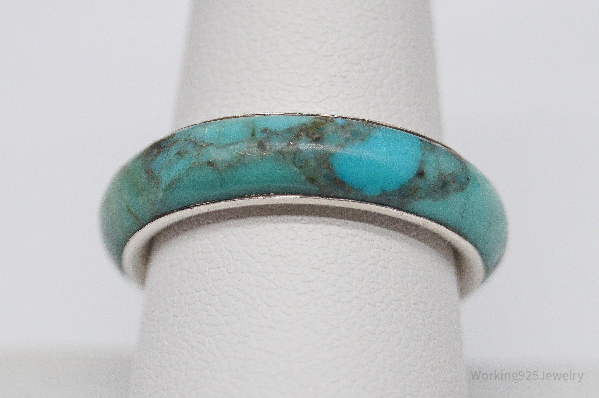 Vintage Turquoise Sterling Silver Band Ring - Size 9