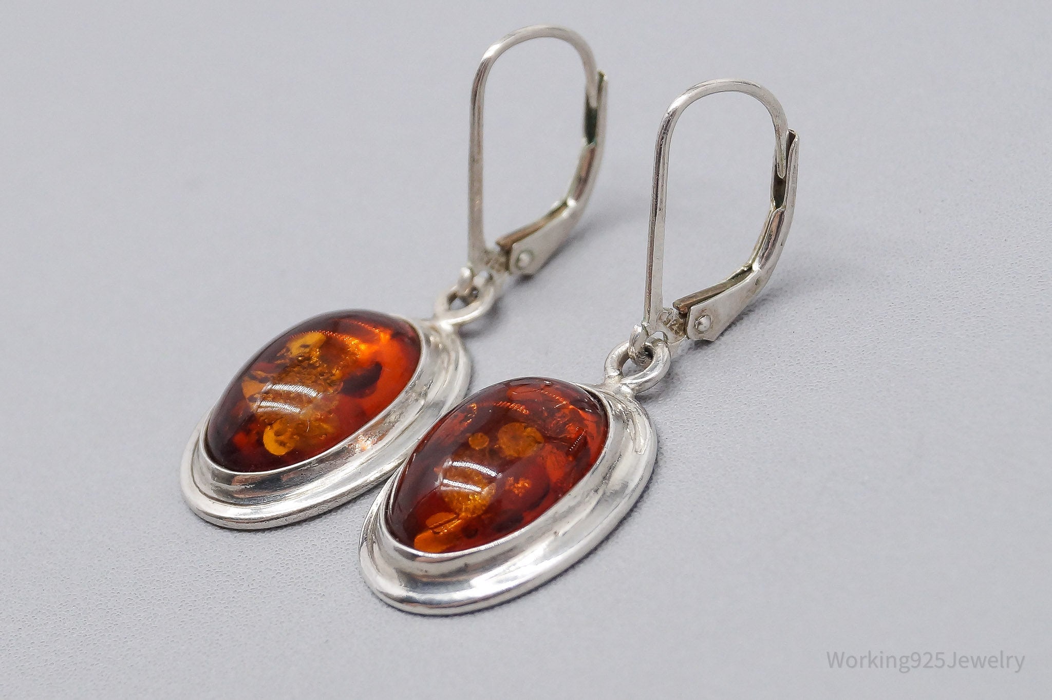 Vintage Amber Modernist Sterling Silver Earrings