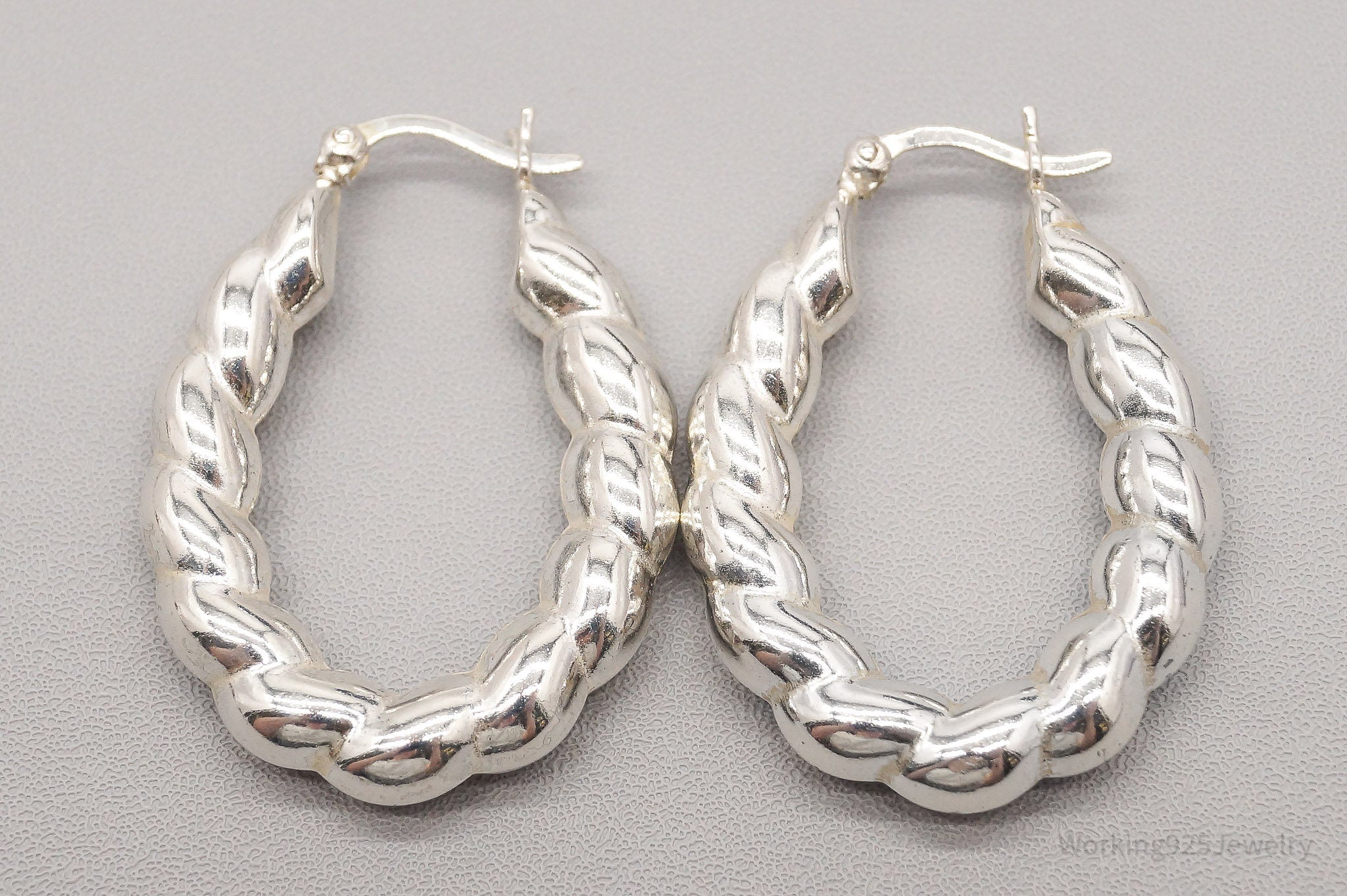 Vintage Italian Puffy Twist Sterling Silver Hoop Earrings