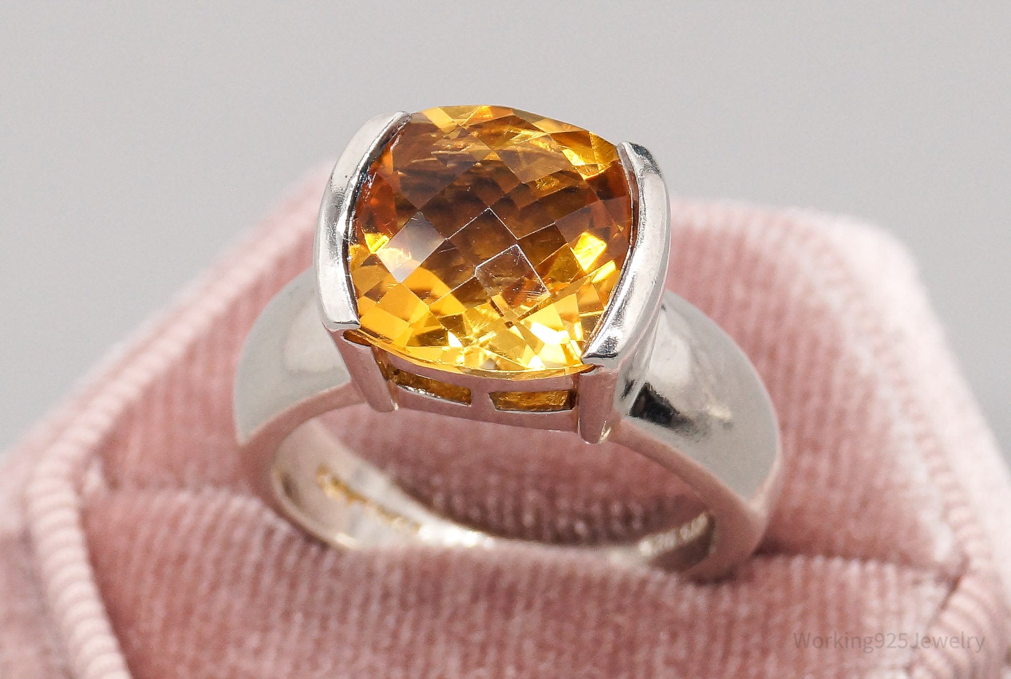 Vintage Large Citrine Sterling Silver Ring - Size 7.75