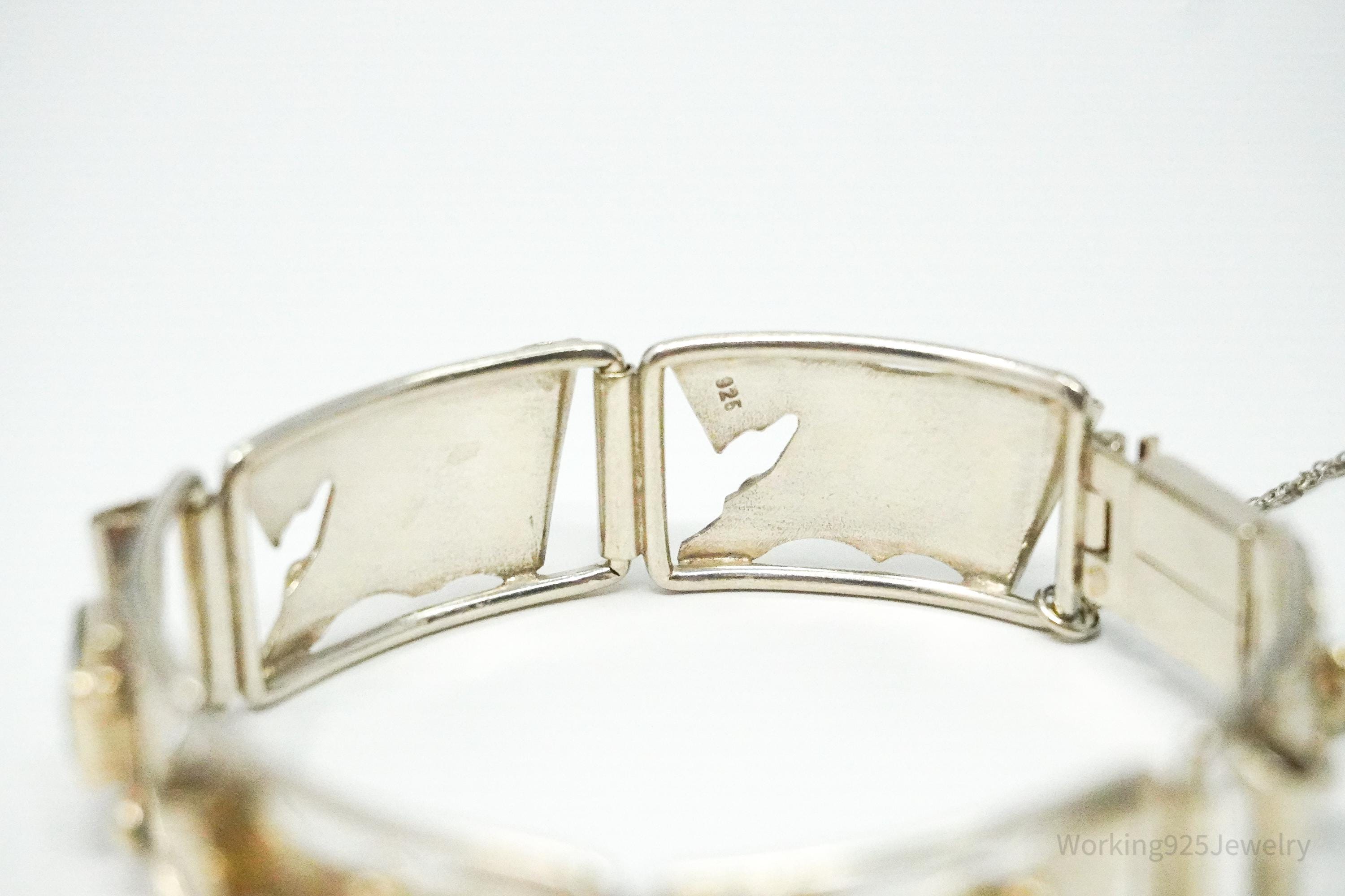 Vintage Blue Topaz Modernist Style Sterling Silver Bracelet - 6.75"