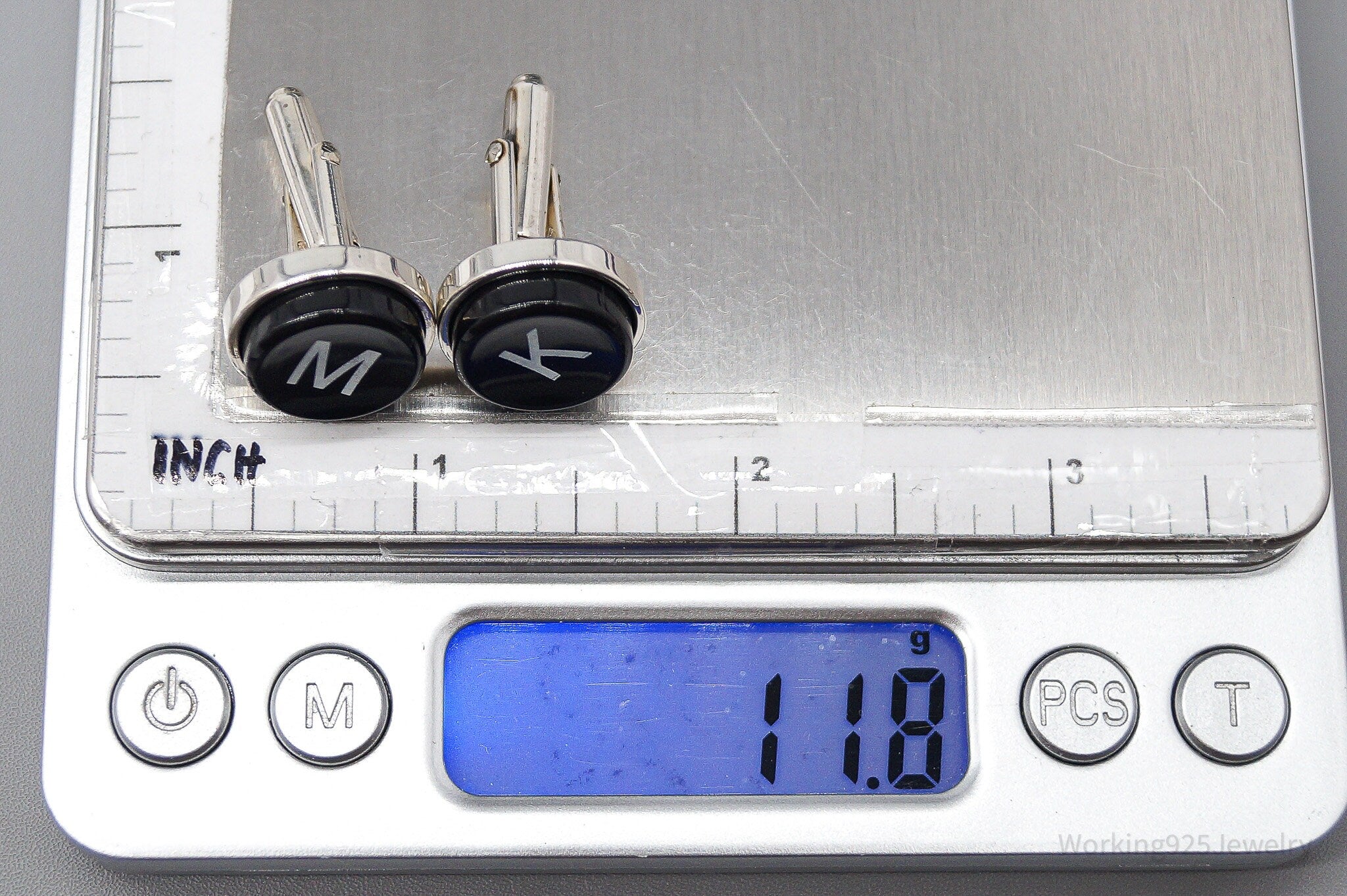 Vintage Letter Font Initials MK / KM Sterling Silver Cufflinks