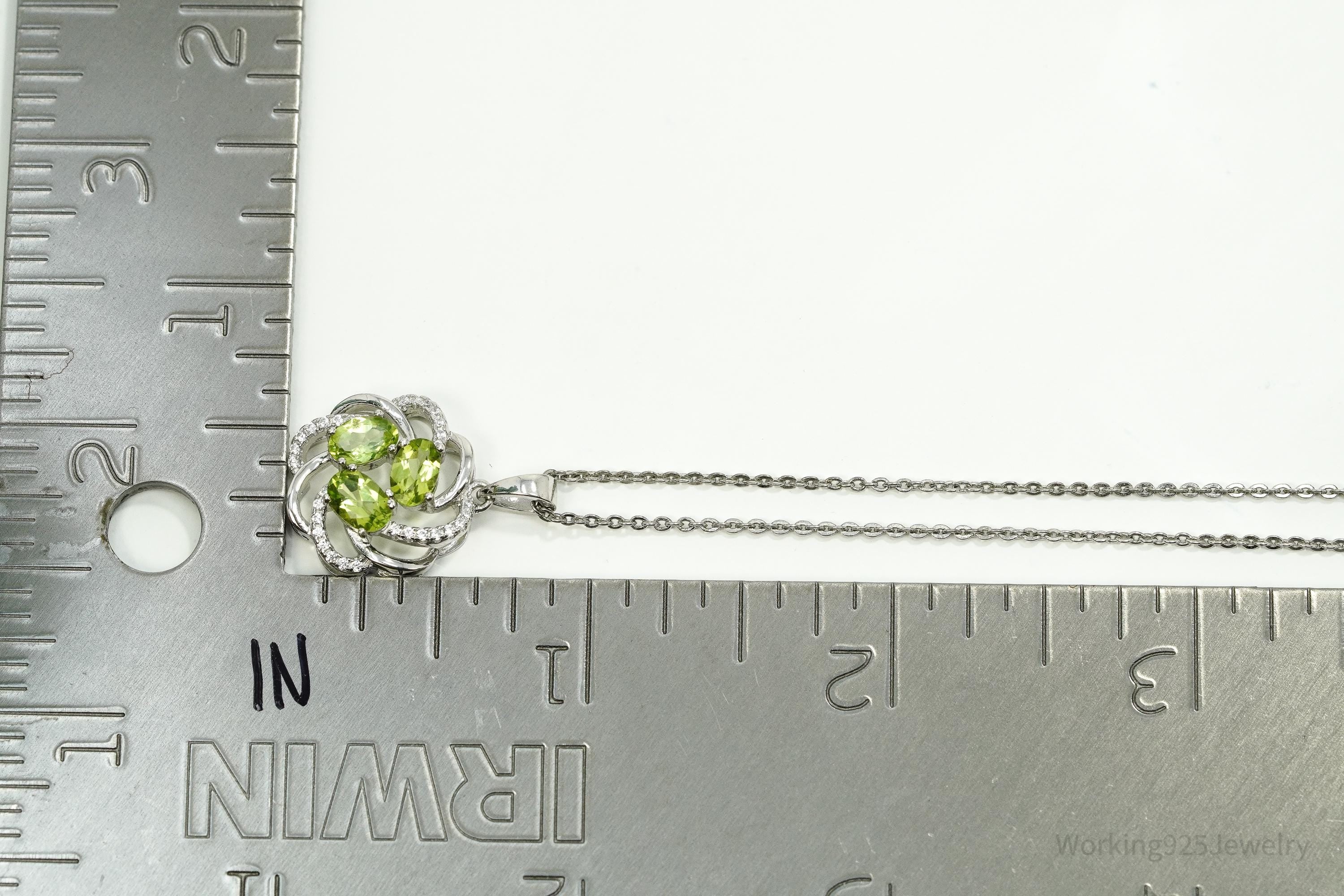 Vintage Peridot & Cubic Zirconia Sterling Silver Necklace 18"