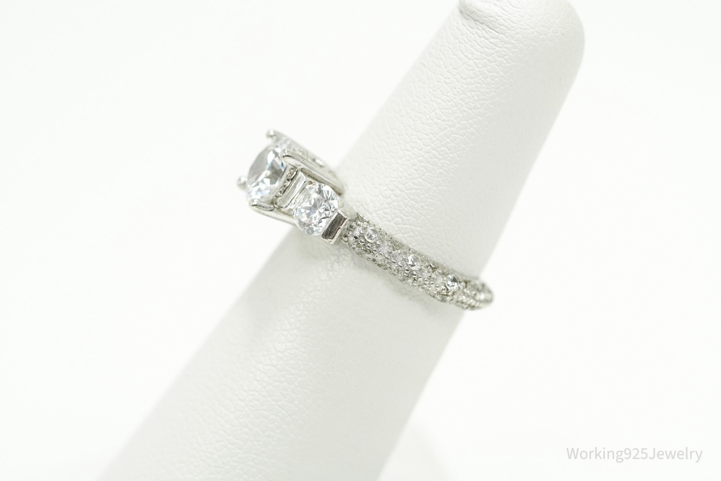 Vintage Cubic Zirconia Sterling Silver Ring - Size 4.75