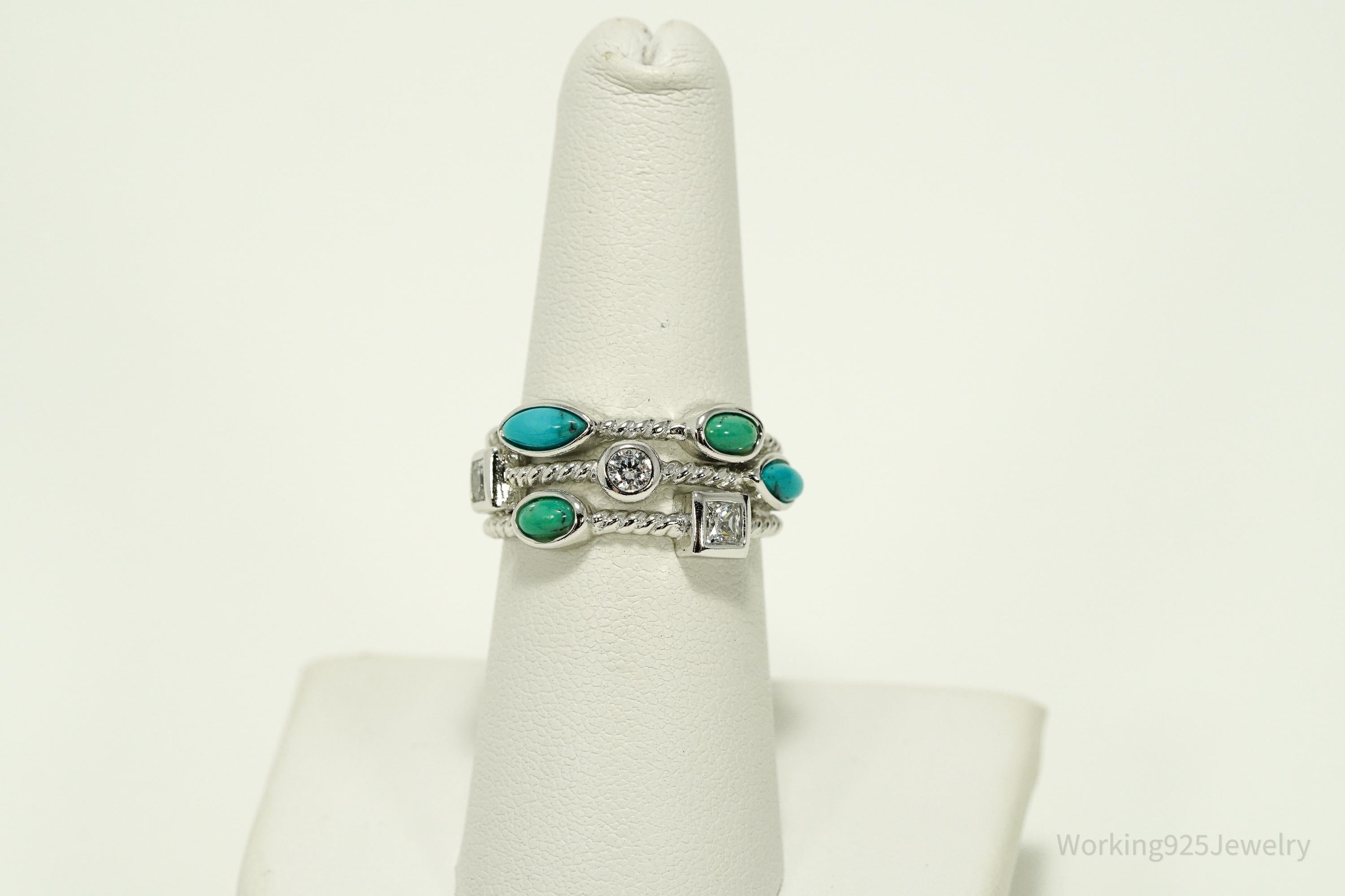Vintage JOSEPH ESPOSITO ESPO Turquoise & Cubic Zirconia Sterling Silver Ring - Size 7