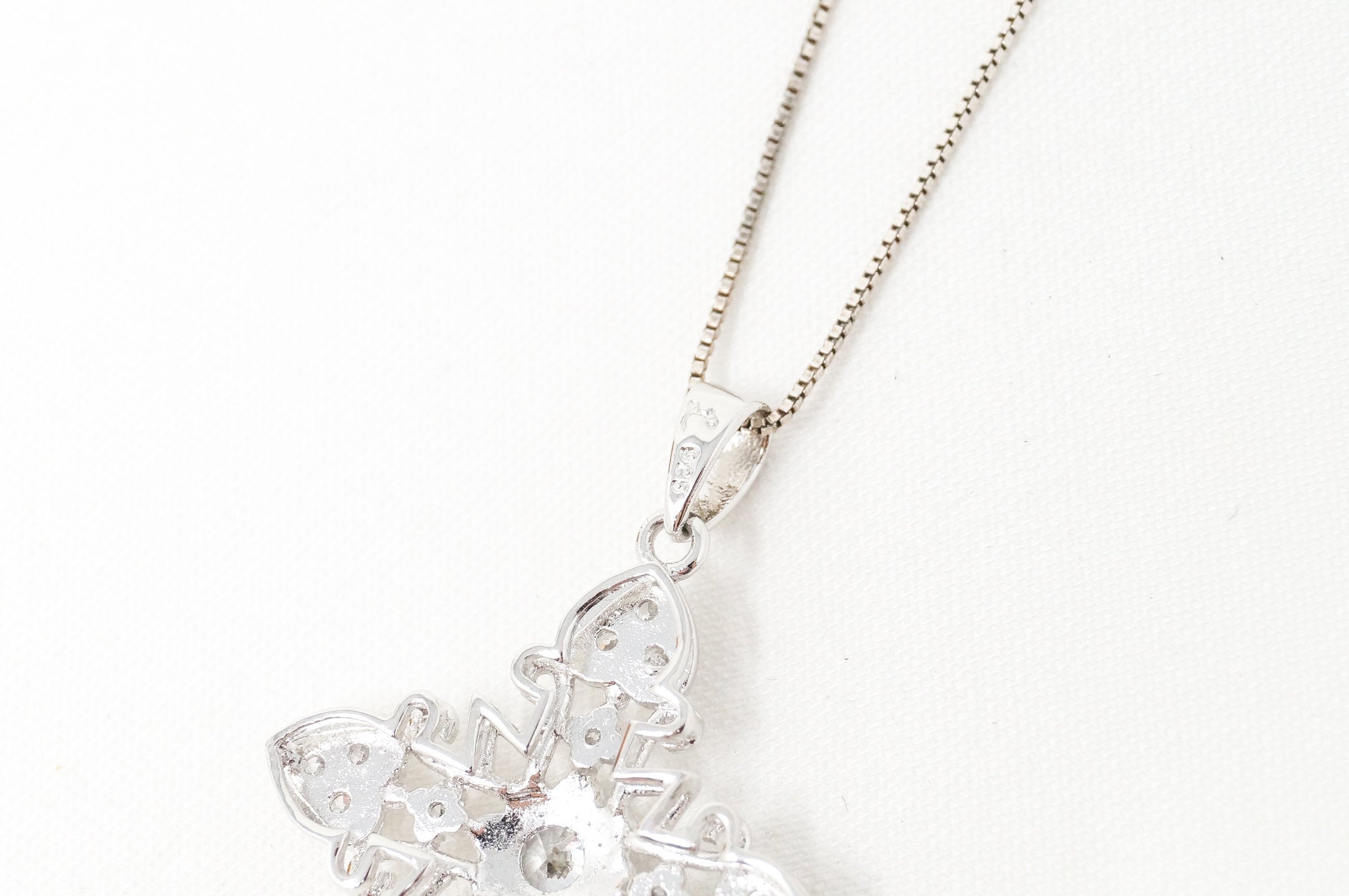 Vintage Cubic Zirconia Cross Heart Sterling Silver Pendant Necklace