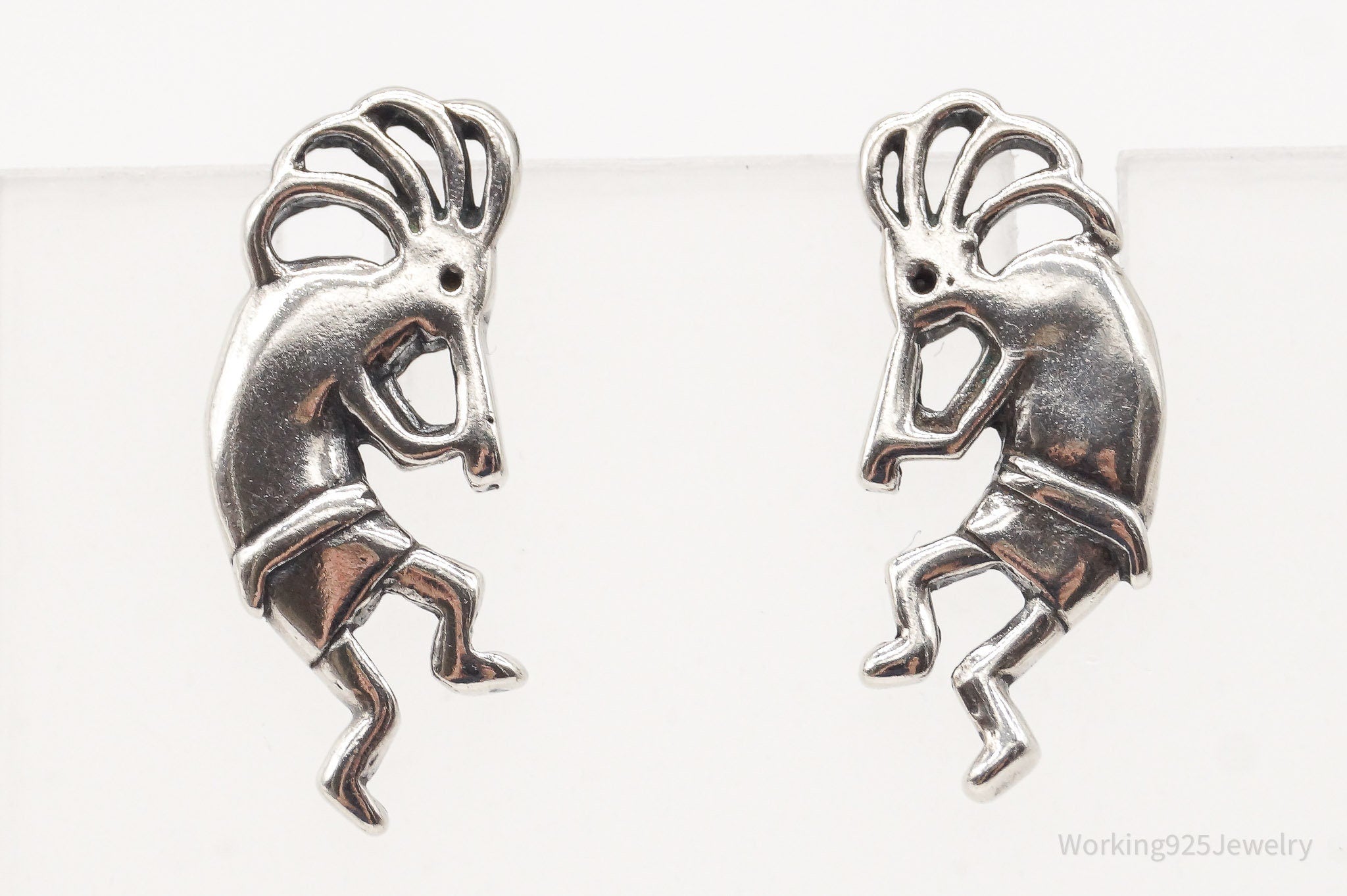 Vintage Native American Dancing Kokopelli Sterling Silver Earrings