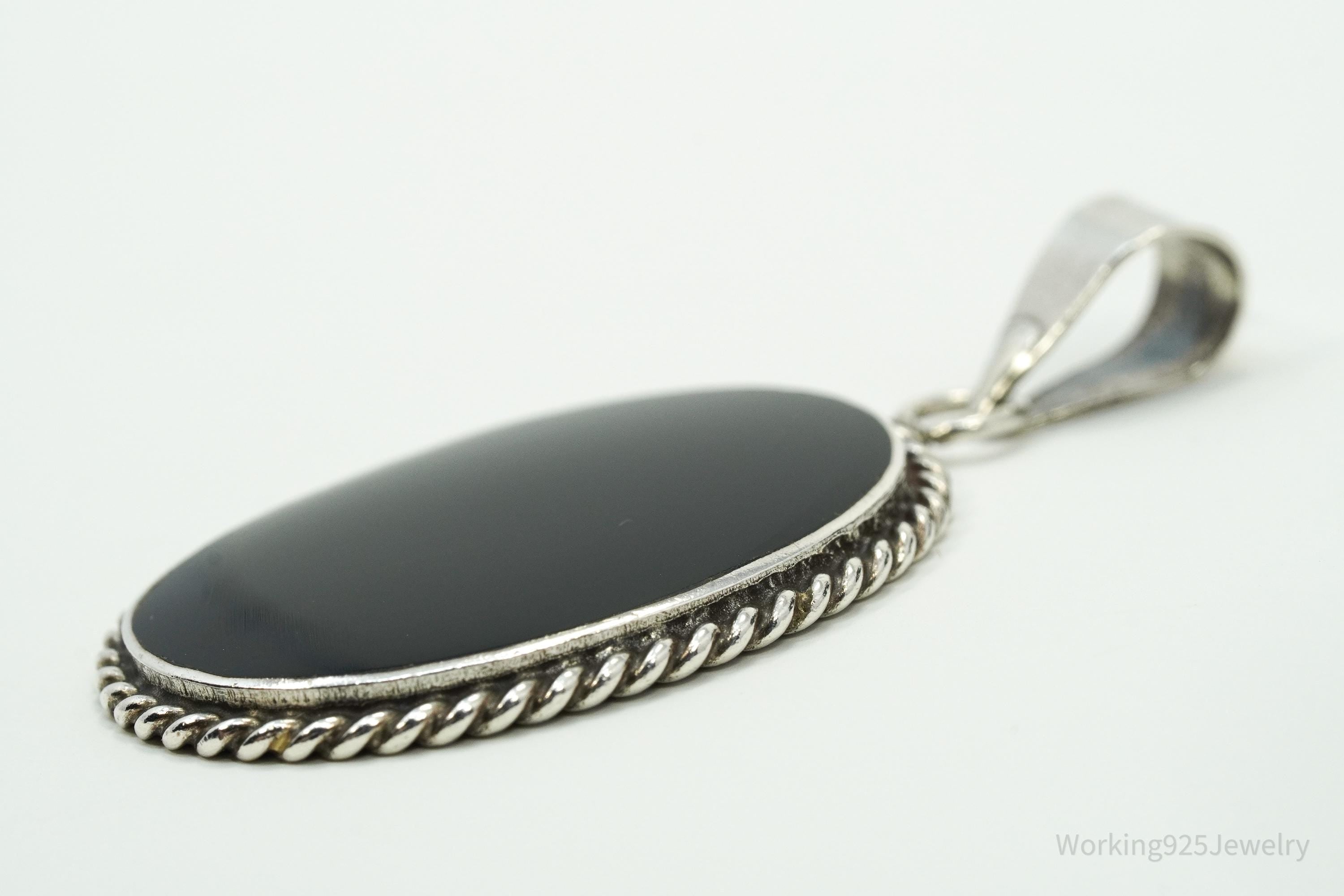 Vintage Black Onyx Sterling Silver Necklace Pendant