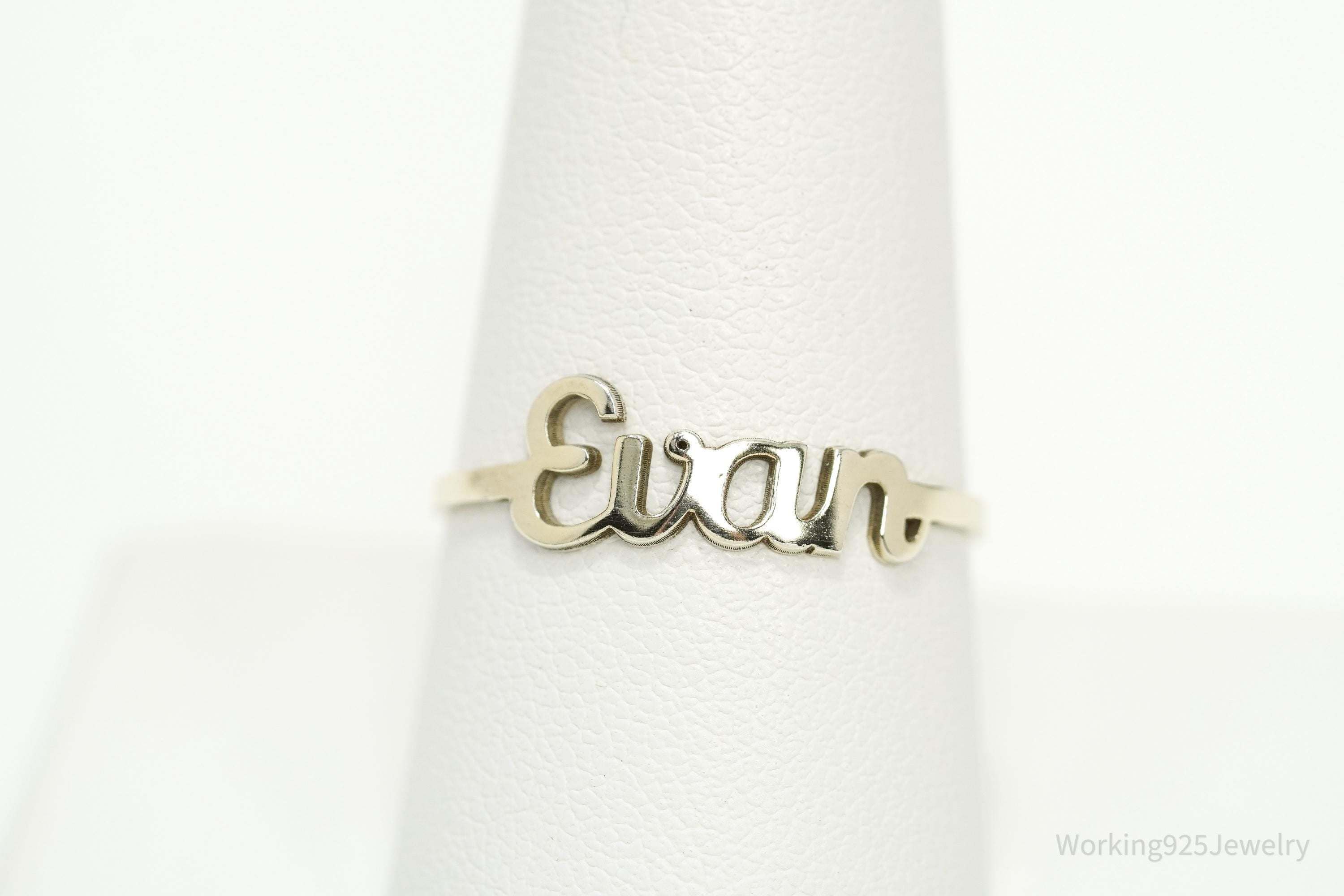 Vintage "Evan" Gold Vermeil Sterling Silver Name Ring - Size 9.25