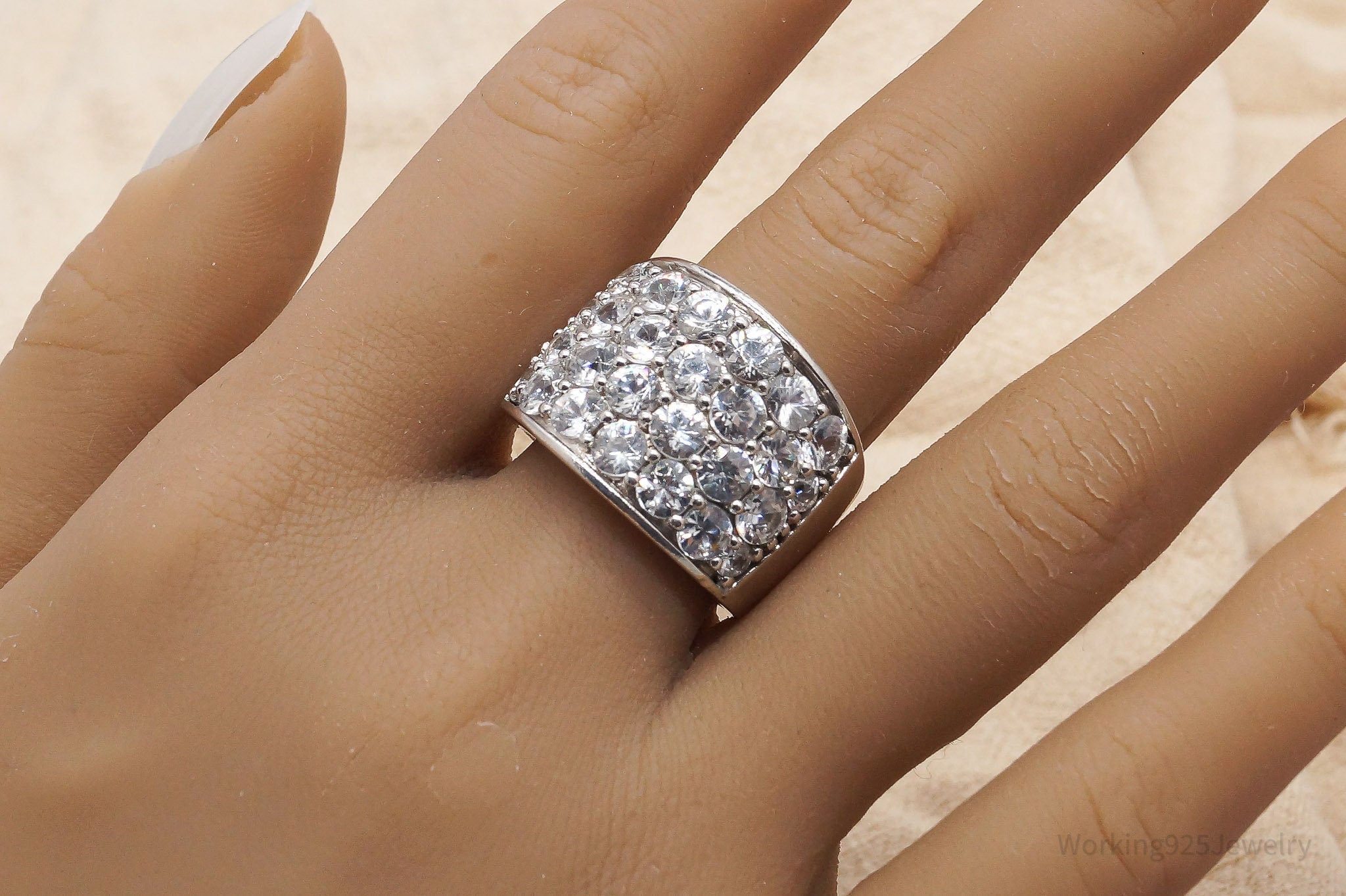 Vintage Cubic Zirconia Sterling Silver Band Ring - Size 9