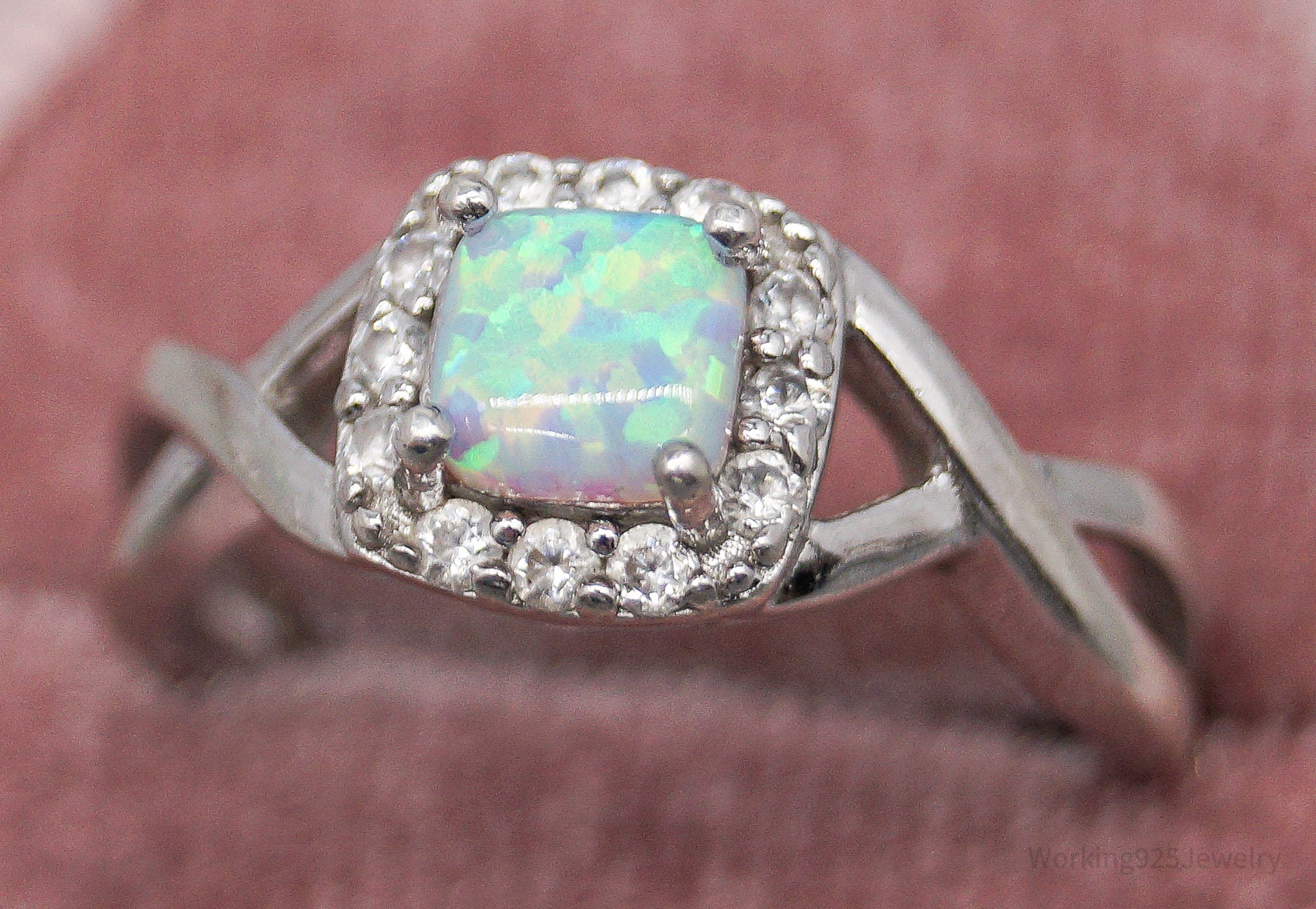 Vintage Opal Cubic Zirconia Sterling Silver Ring - Size 6
