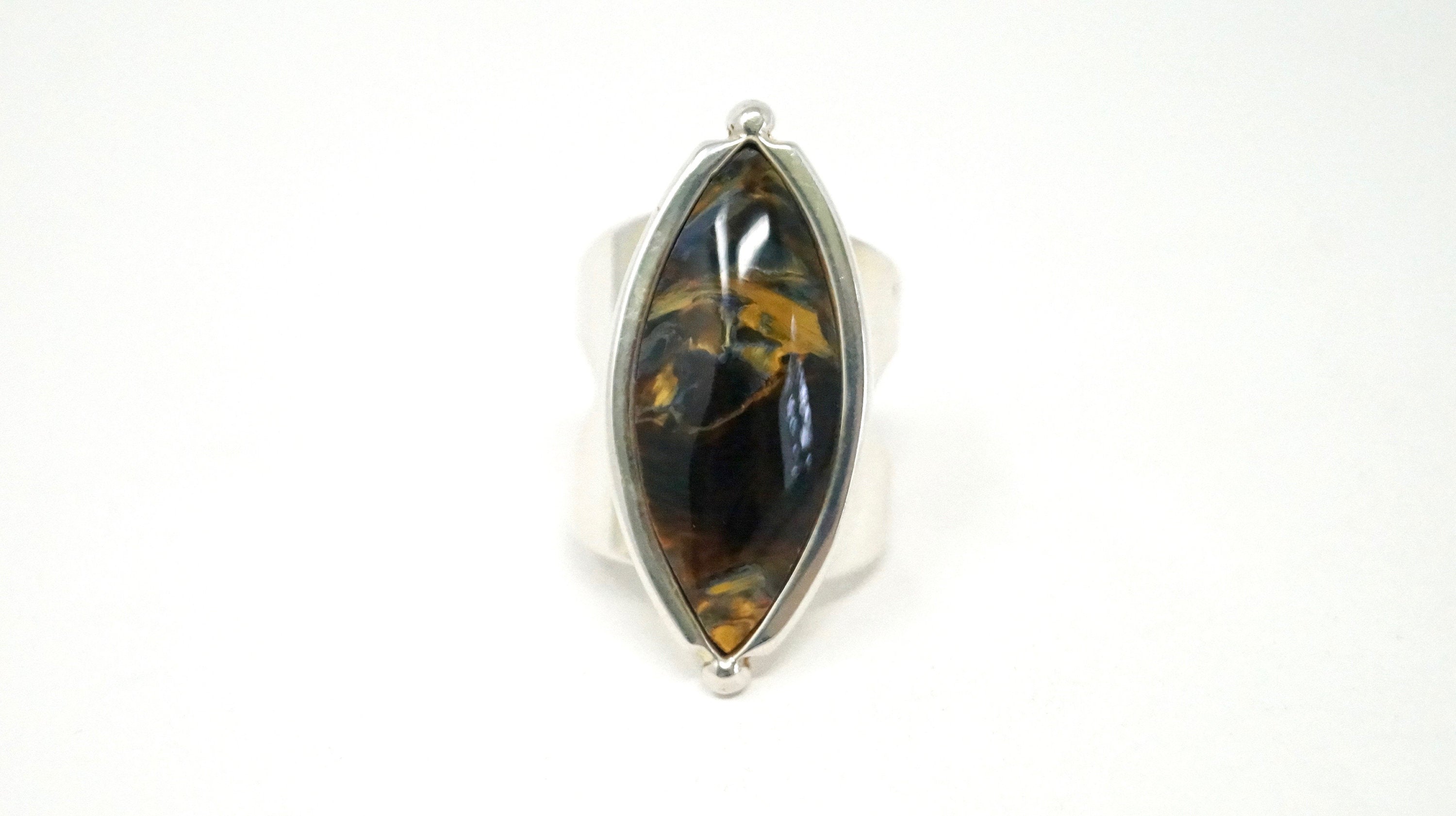 Vtg Designer Desert Rose Trading Co Tigers Eye Ring Sterling Silver Size 7.25