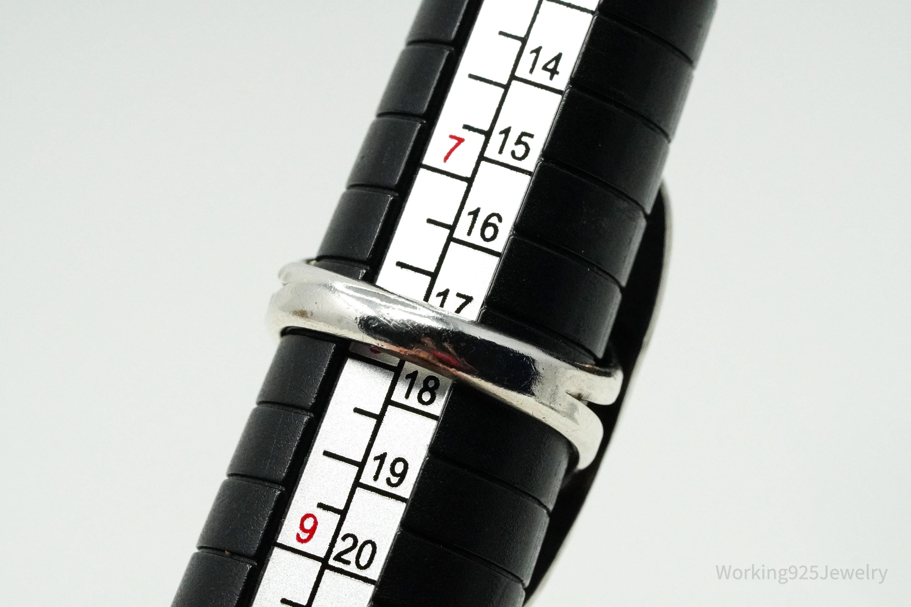 Vintage Handmade Native American Turquoise Unsigned Silver Ring - Size 7.75