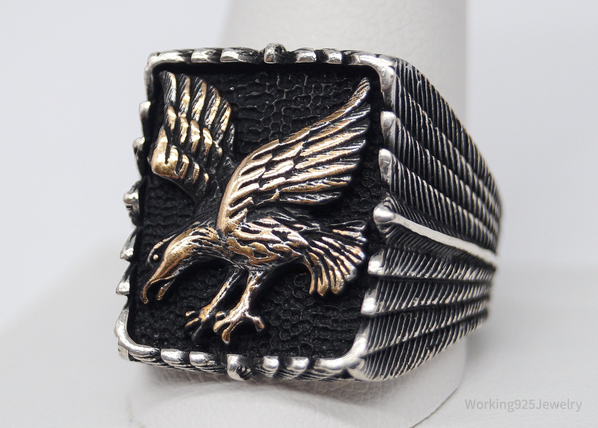 Vintage Eagle Two Tone Sterling Silver Ring - Size 13
