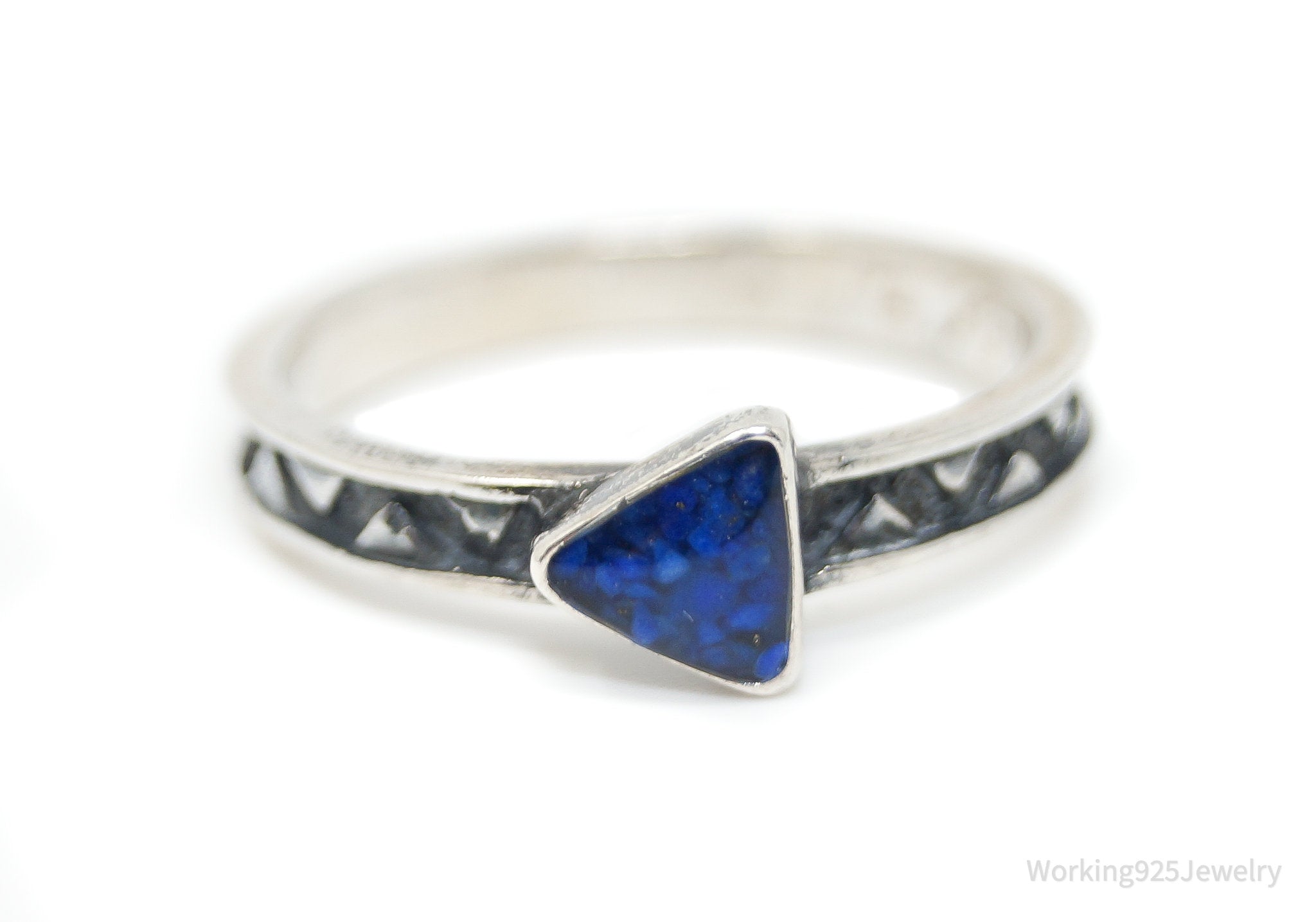 Vtg Carolyn Pollack Crushed Lapis Lazuli Sterling Silver Stacker Ring - Sz 8.75